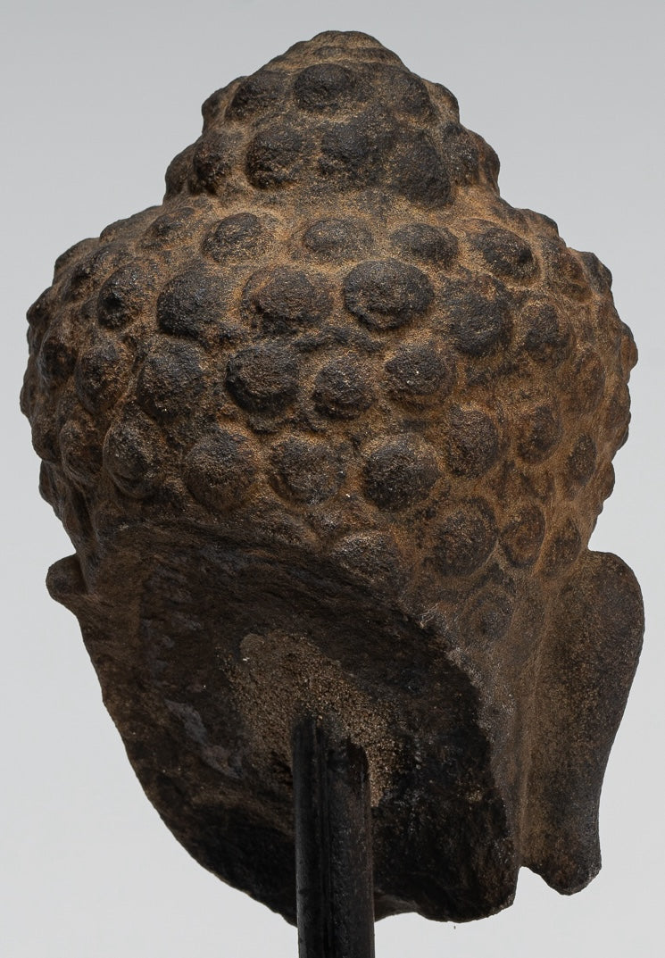 Stone Buddha Statue - Antique Khmer Style Stone Phnom Da Buddha Head - 23cm/9"