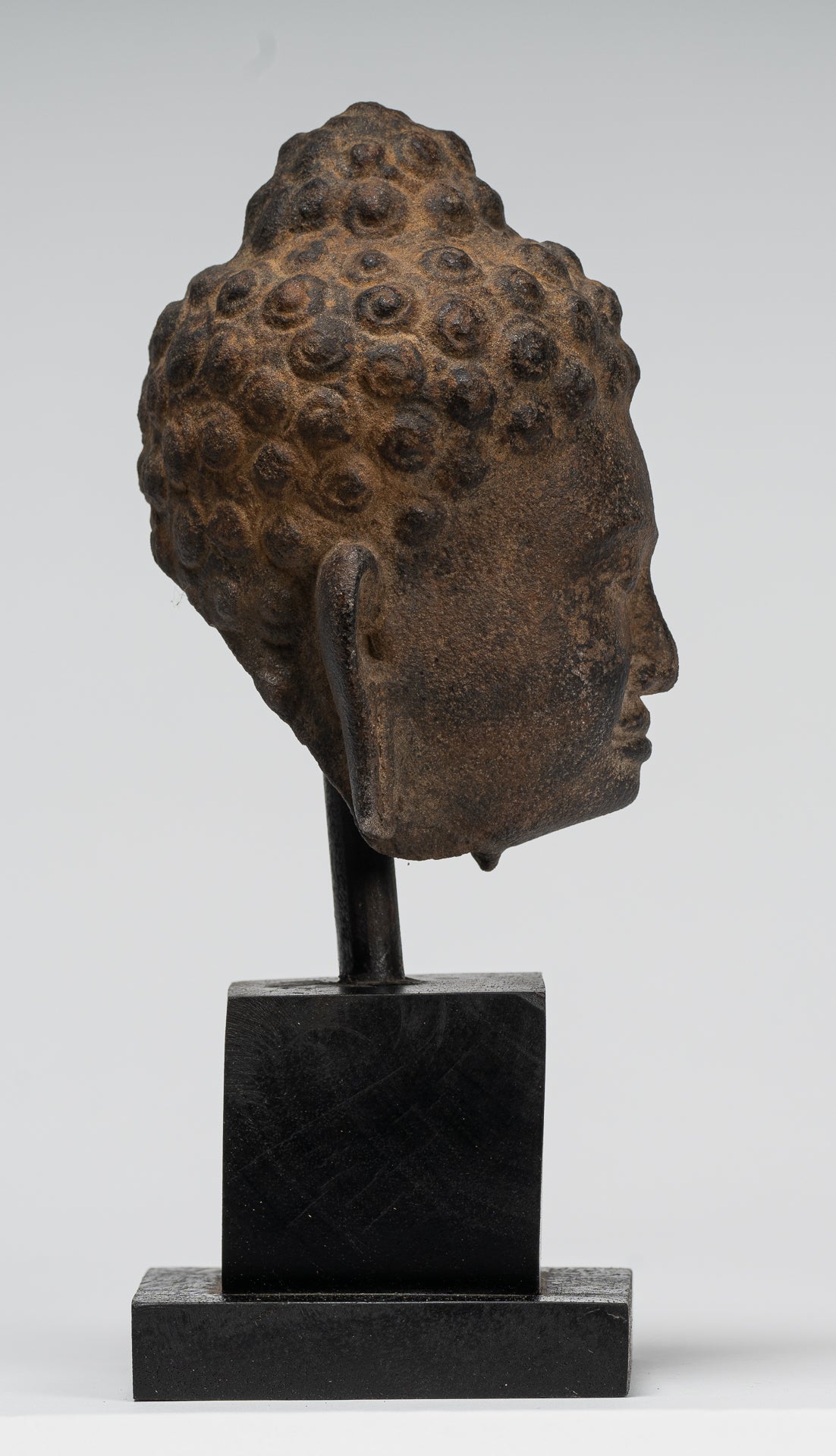 Stone Buddha Statue - Antique Khmer Style Stone Phnom Da Buddha Head - 23cm/9"