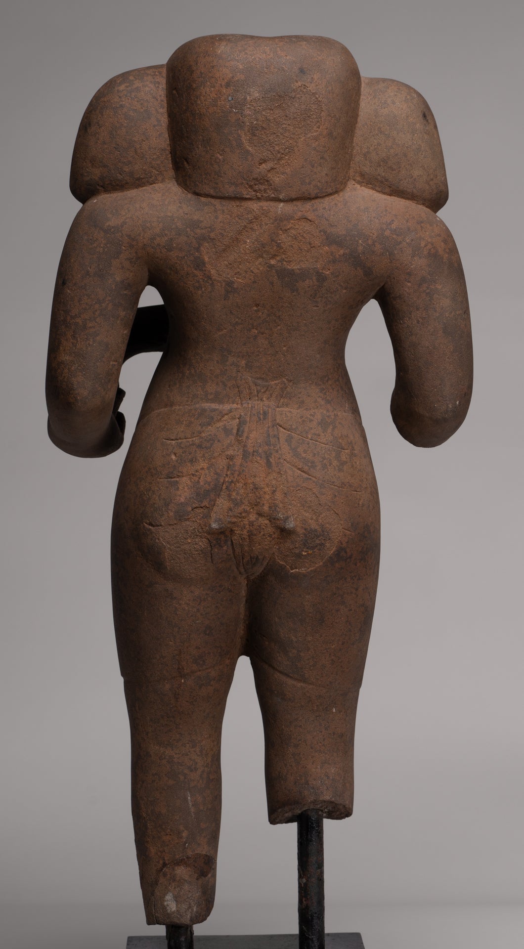 Ganesha Statue - Antique Vietnamese Style Stone Cham Mounted Ganesha Torso Statue - 67cm/27"