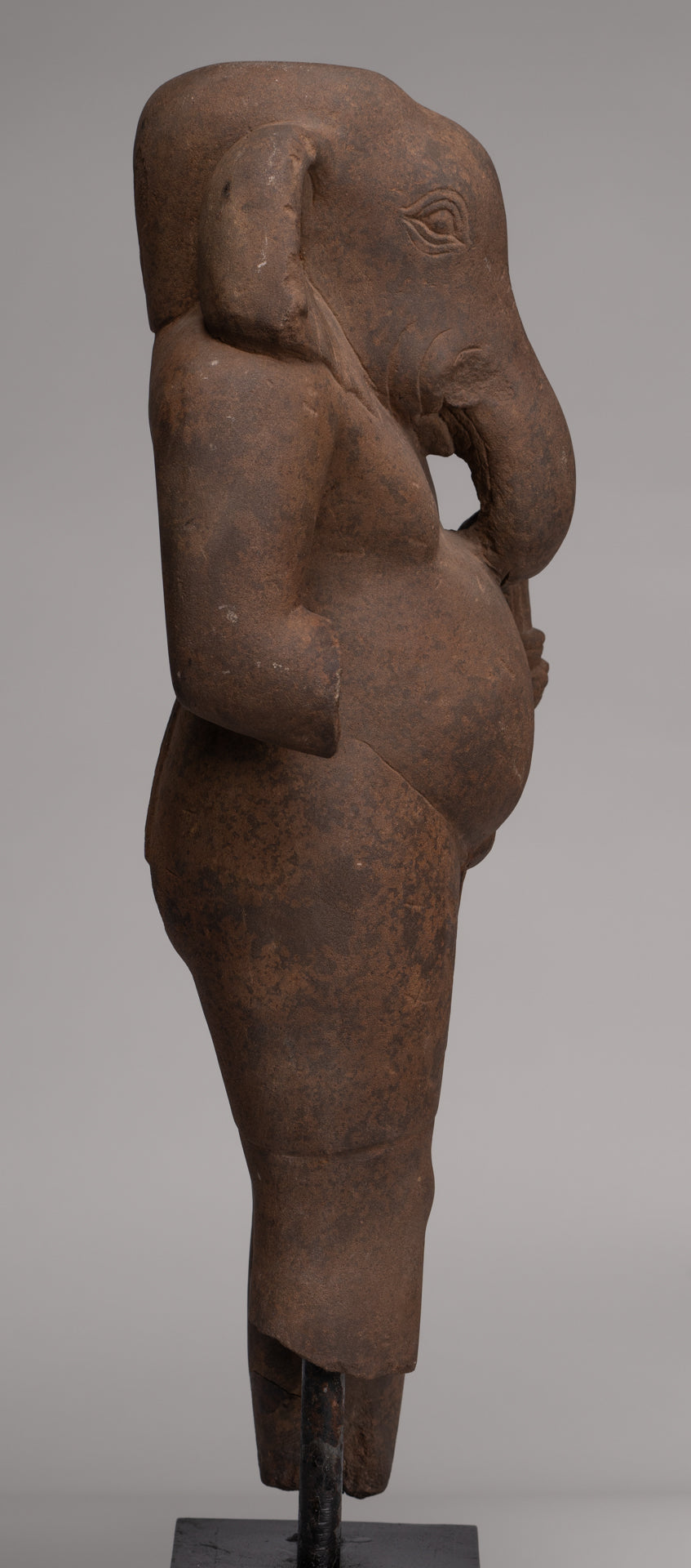 Ganesha Statue - Antique Vietnamese Style Stone Cham Mounted Ganesha Torso Statue - 67cm/27"