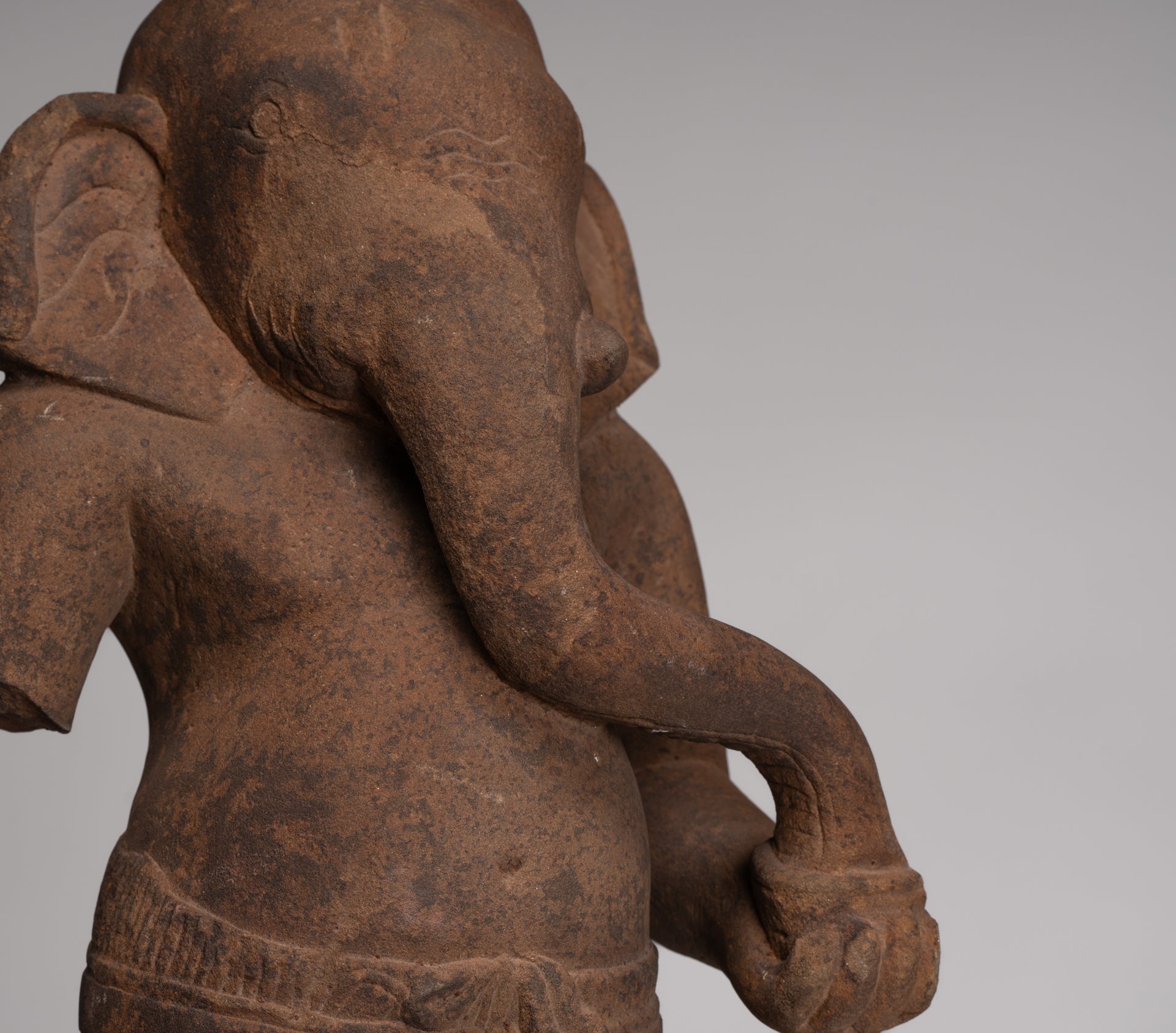 Ganesha Statue - Antique Khmer Style Stone Baphuon Mounted Ganesha Torso Statue - 66cm/26"