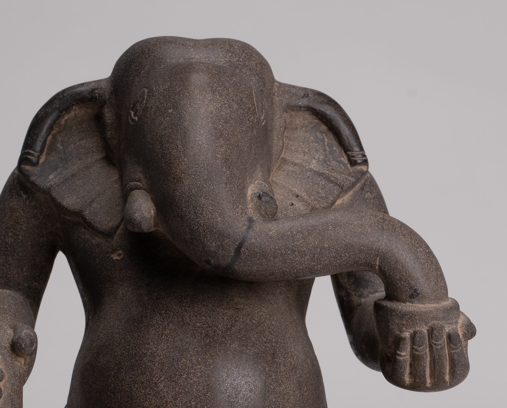 Antique Cham Style Vietnamese Seated Stone Ganesha Statue - 19cm/8"