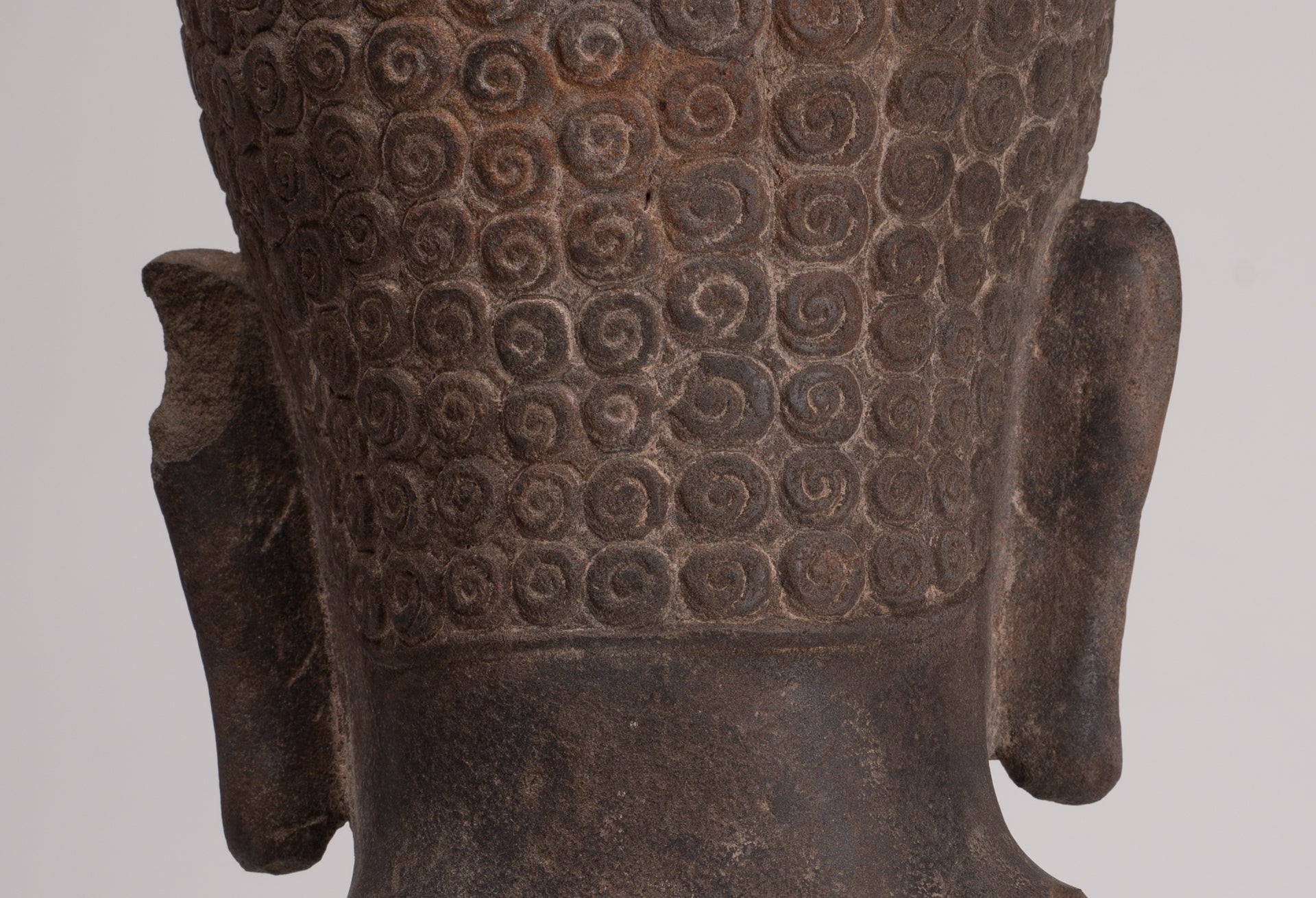 Lokeshvara Statue - Antique Khmer Style Mounted Stone Bayon Style Lokeshvara Head - 48cm/19"