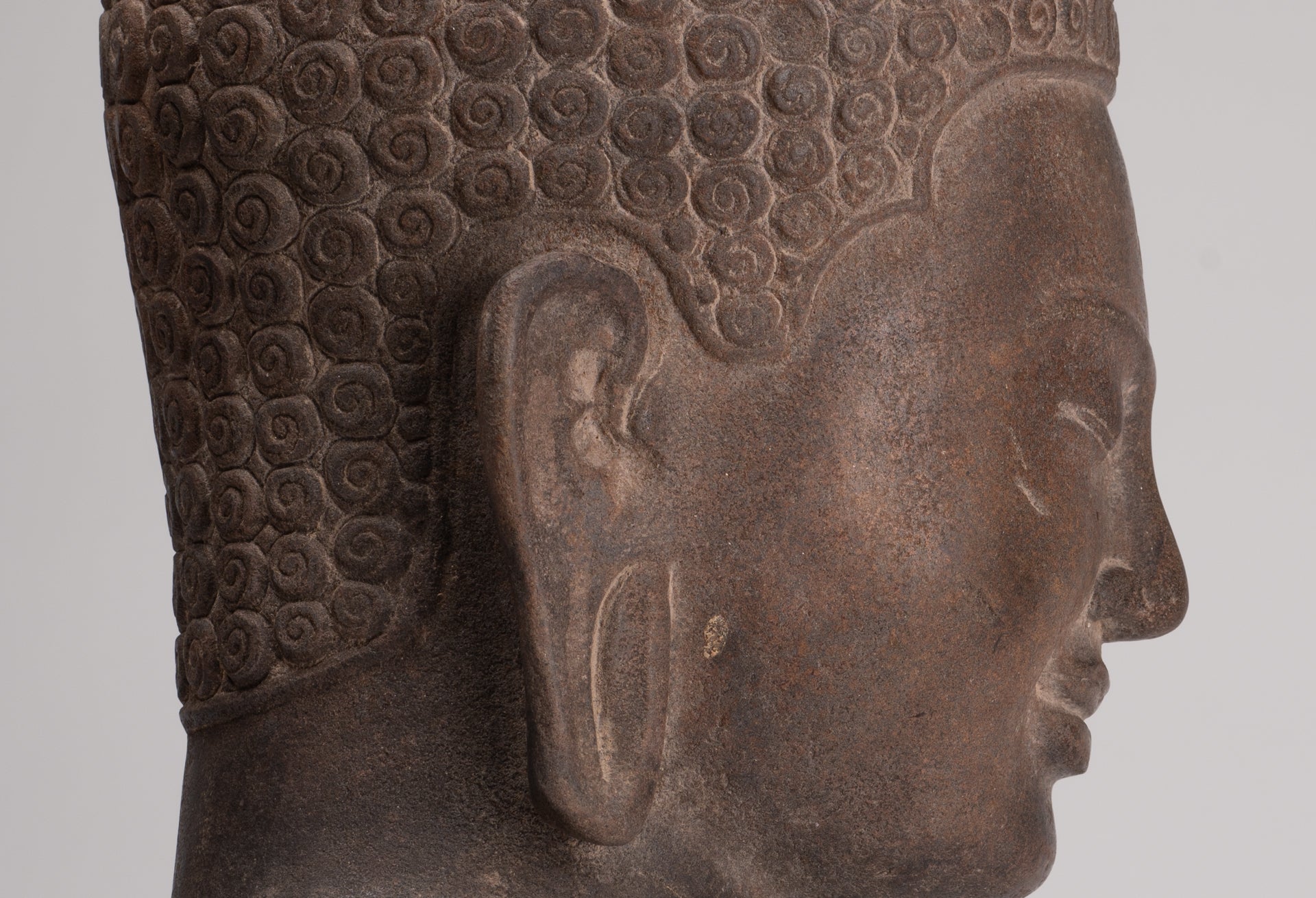 Lokeshvara Statue - Antique Khmer Style Mounted Stone Bayon Style Lokeshvara Head - 48cm/19"