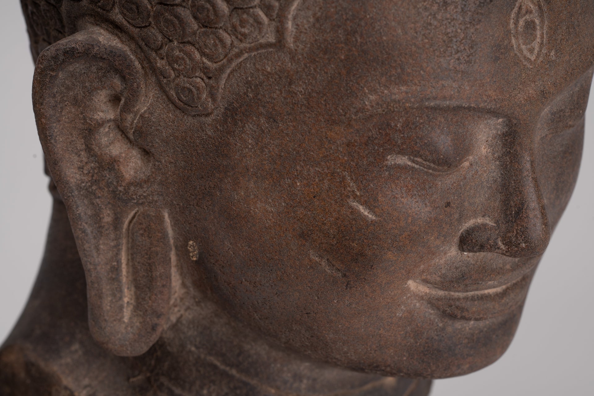 Lokeshvara Statue - Antique Khmer Style Mounted Stone Bayon Style Lokeshvara Head - 48cm/19"