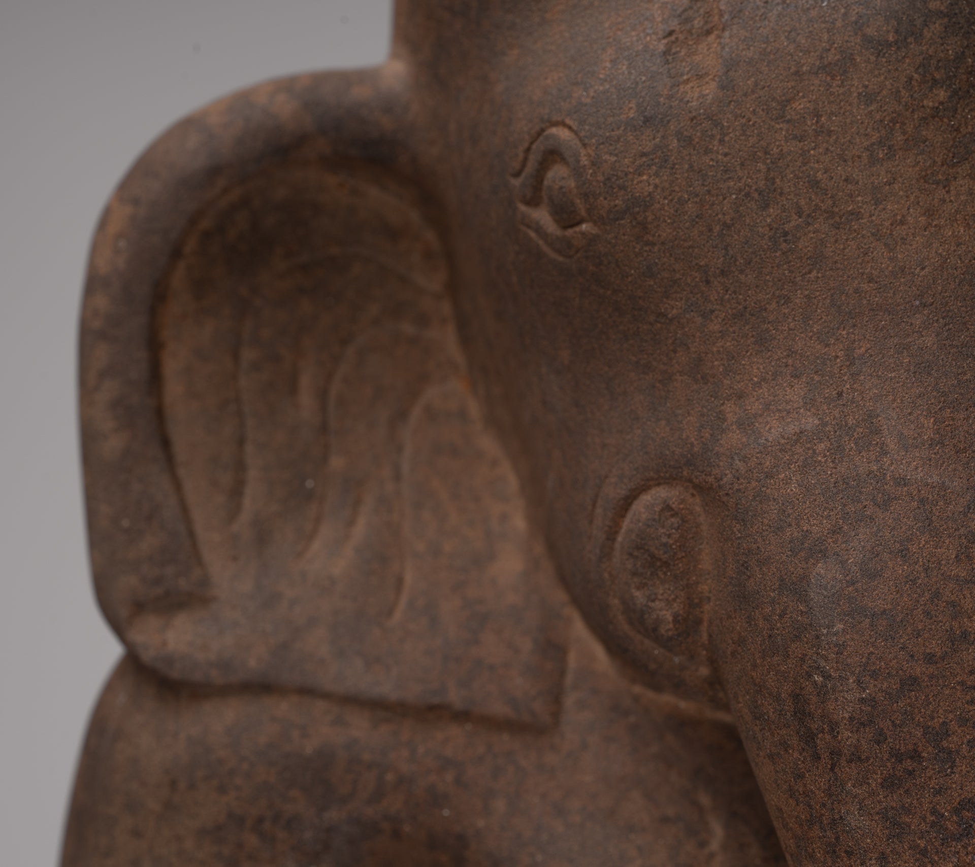 Ganesha Statue - Antique Vietnamese Style Stone Cham Mounted Ganesha Torso Statue - 70cm/28"