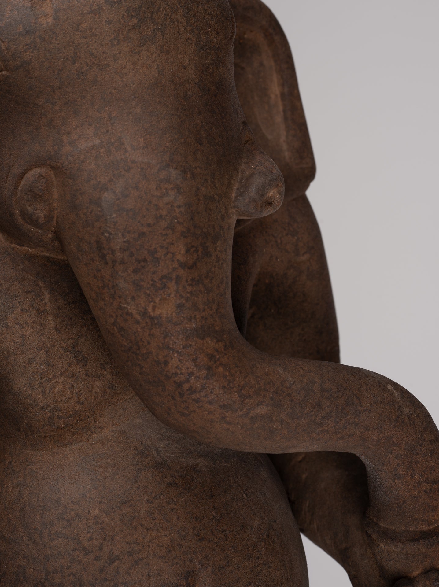 Ganesha Statue - Antique Vietnamese Style Stone Cham Mounted Ganesha Torso Statue - 70cm/28"