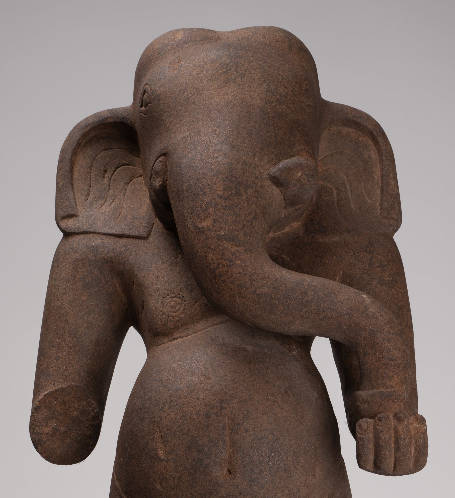 Ganesha Statue - Antique Vietnamese Style Stone Cham Mounted Ganesha Torso Statue - 70cm/28"