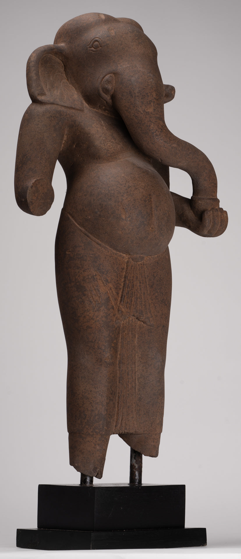 Ganesha Statue - Antique Vietnamese Style Stone Cham Mounted Ganesha Torso Statue - 70cm/28"