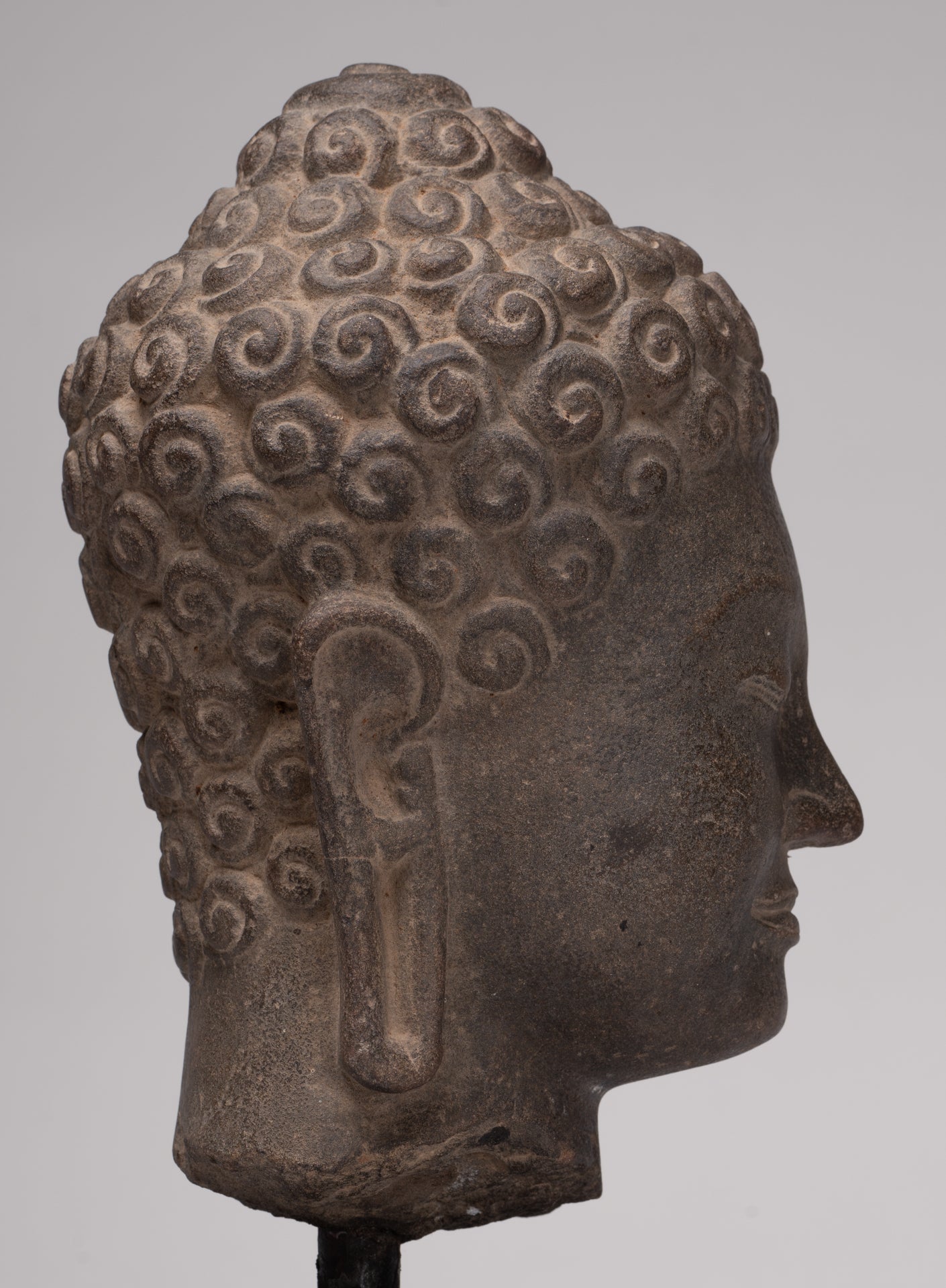 Stone Buddha Statue - Antique Khmer Style Stone Phnom Da Buddha Head - 34cm/14"