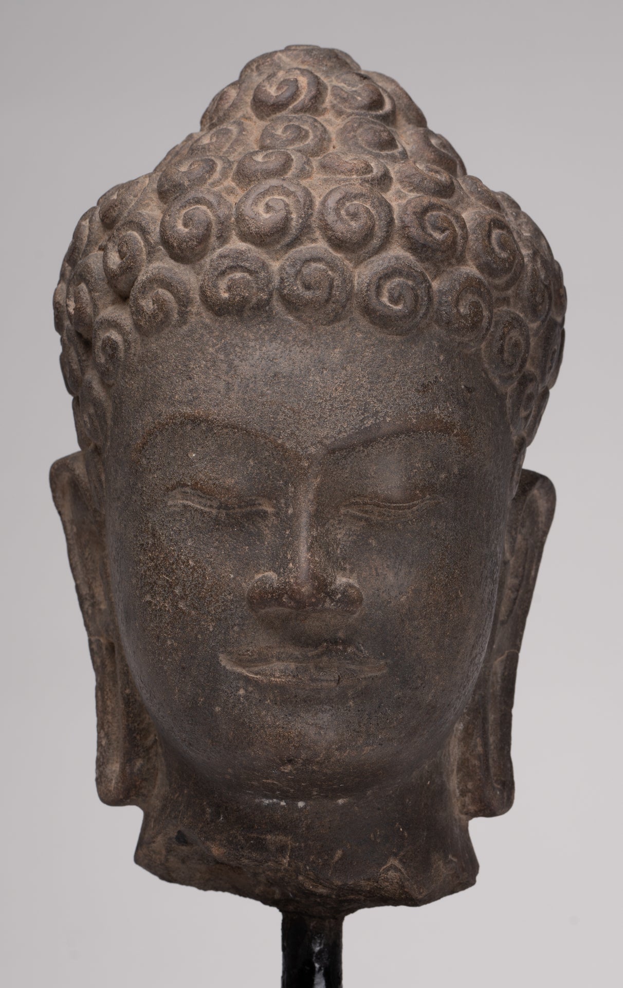 Stone Buddha Statue - Antique Khmer Style Stone Phnom Da Buddha Head - 34cm/14"