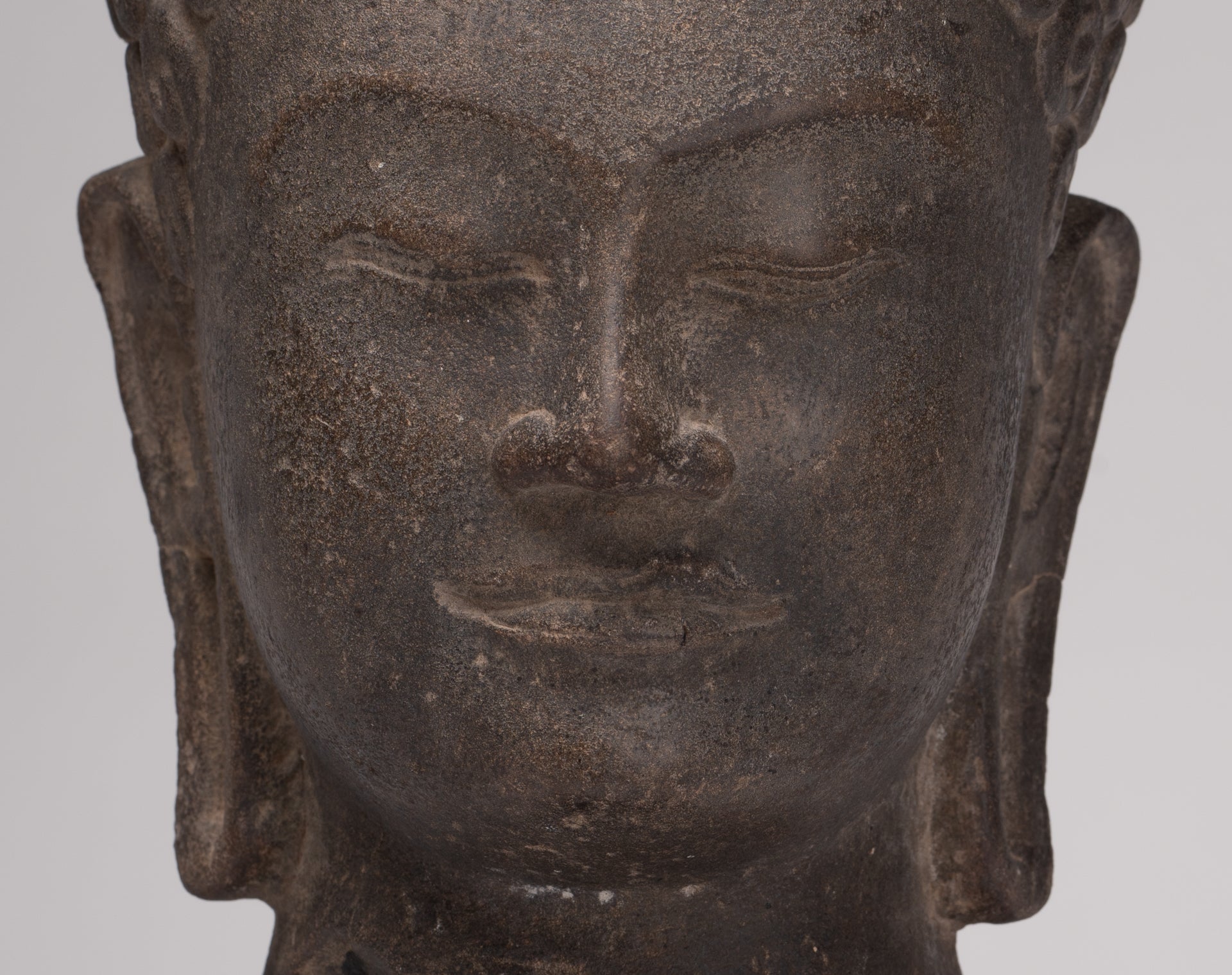 Stone Buddha Statue - Antique Khmer Style Stone Phnom Da Buddha Head - 34cm/14"