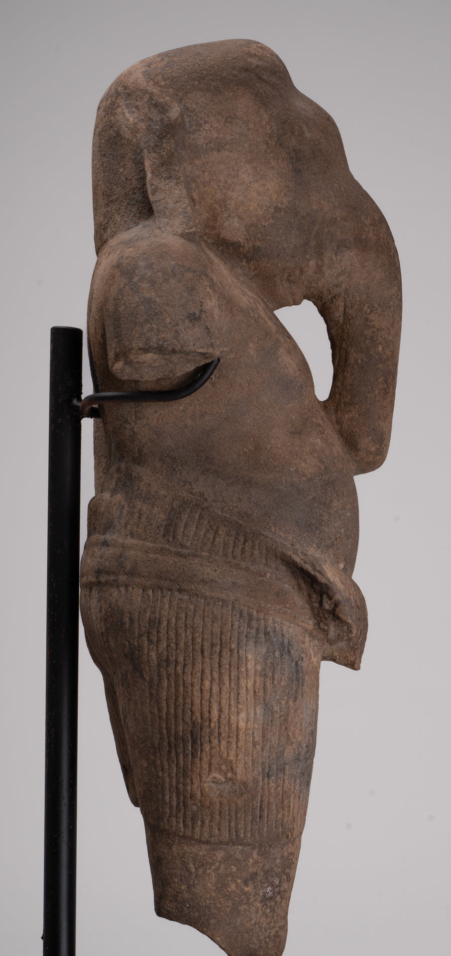 Ganesha Statue - Antique Khmer Style Stone Bayon Mounted Ganesha Torso Statue - 61cm/24"