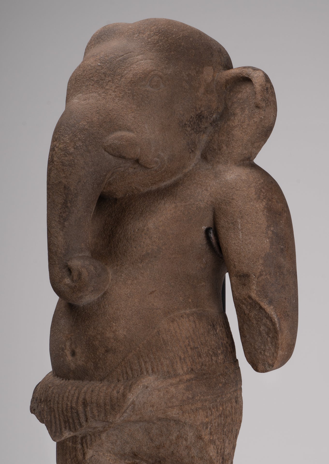Ganesha Statue - Antique Khmer Style Stone Bayon Mounted Ganesha Torso Statue - 61cm/24"