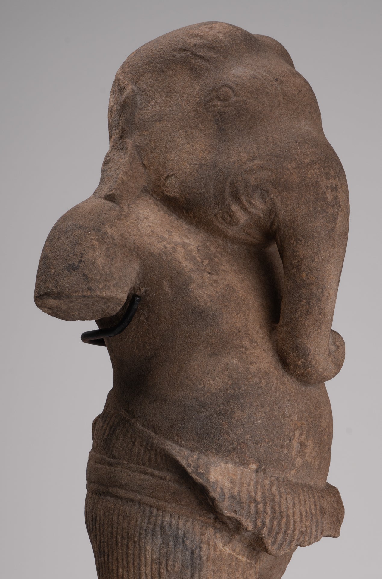 Ganesha Statue - Antique Khmer Style Stone Bayon Mounted Ganesha Torso Statue - 61cm/24"