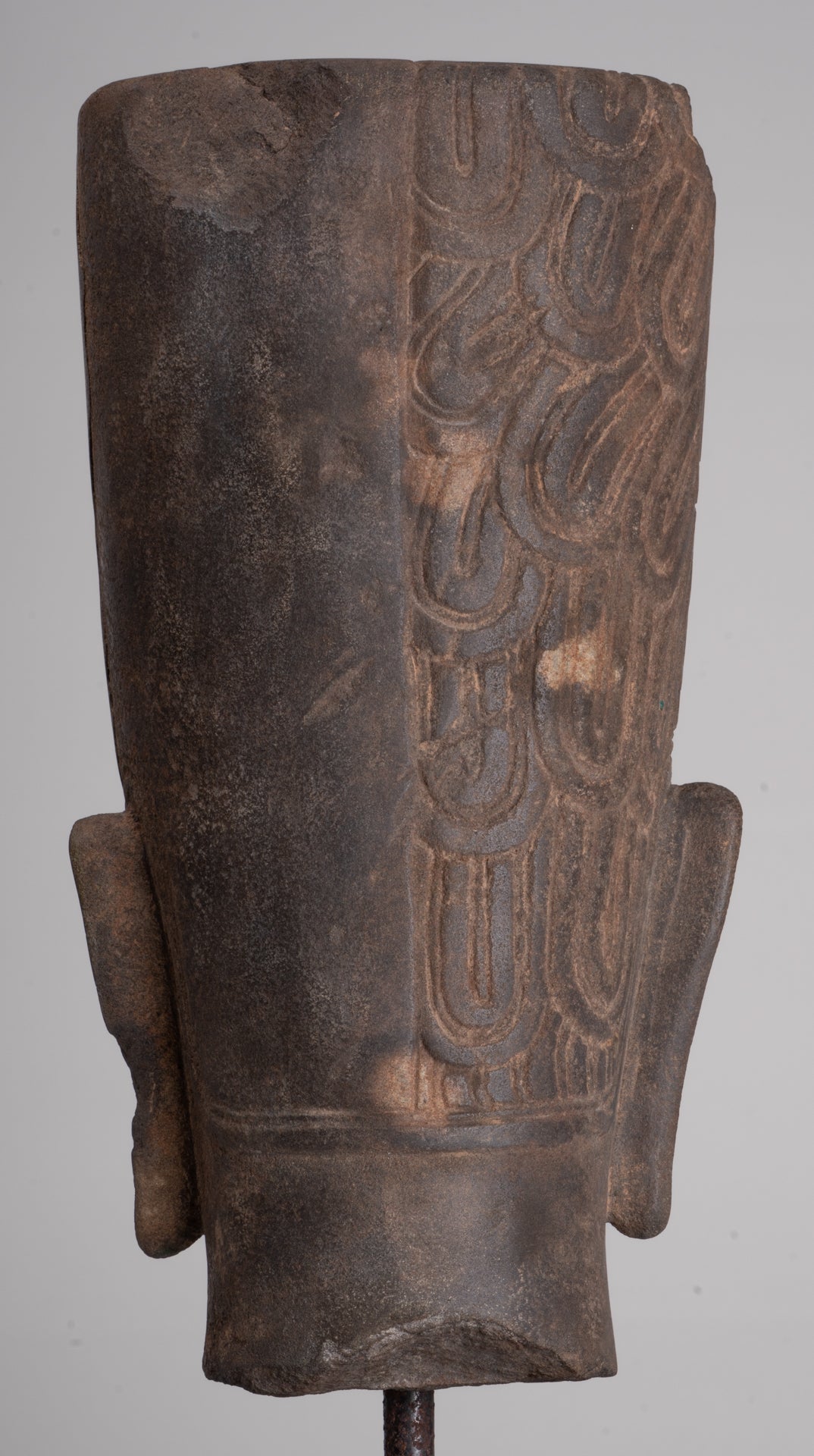 HariHara Statue - Antique Phnom Da Style Stone Khmer Hari Hara or Vishnu & Shiva Head - 43cm/17"