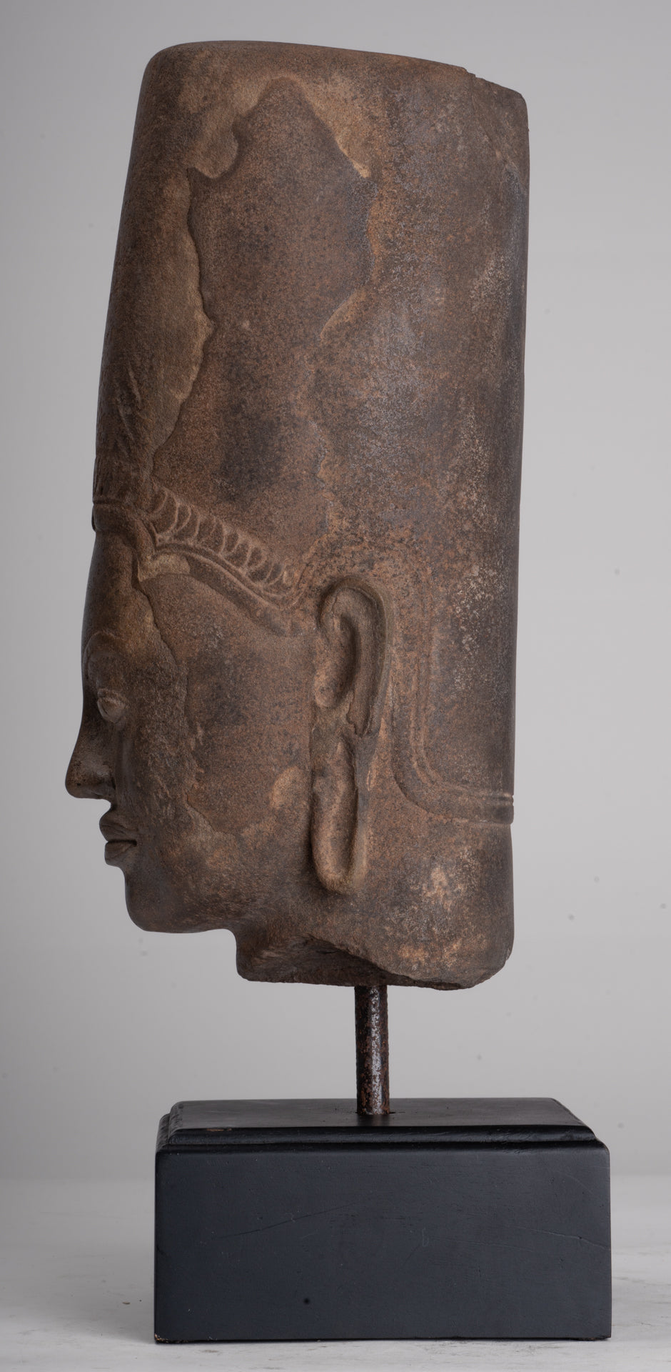 HariHara Statue - Antique Phnom Da Style Stone Khmer Hari Hara or Vishnu & Shiva Head - 43cm/17"