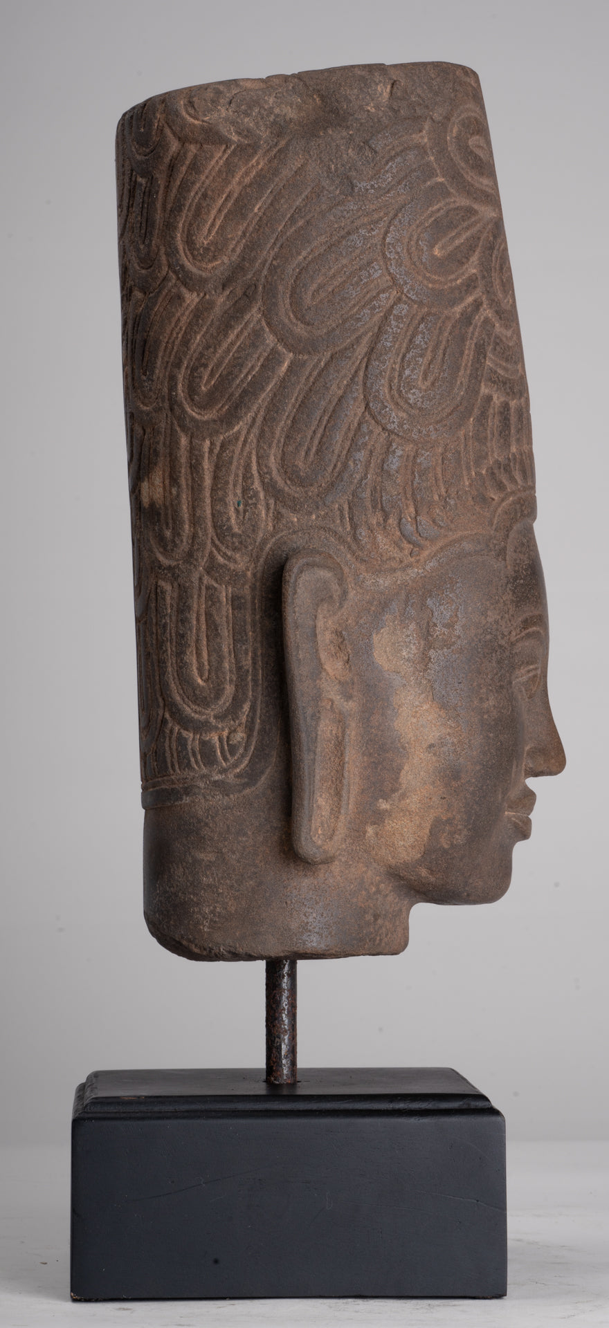 HariHara Statue - Antique Phnom Da Style Stone Khmer Hari Hara or Vishnu & Shiva Head - 43cm/17"