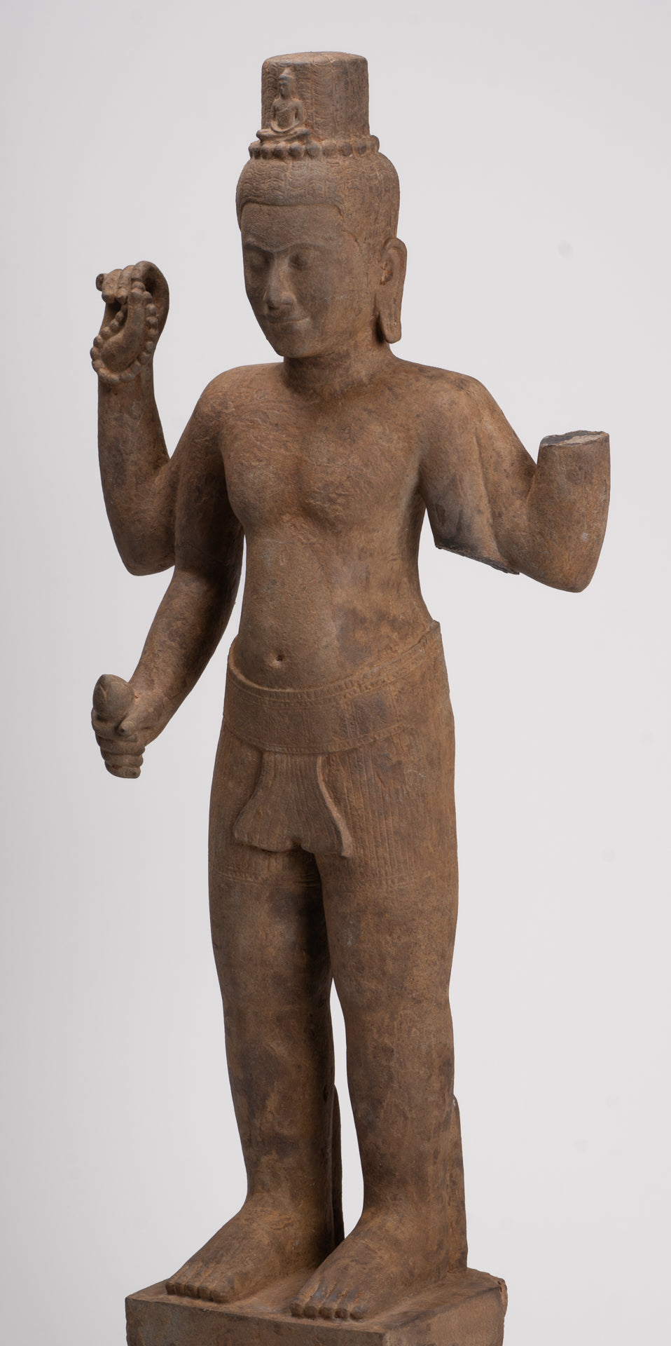 Antique Khmer Style Stone Koh Ker Standing Bodhisattva Avalokitesvara Statue - 91cm/36"