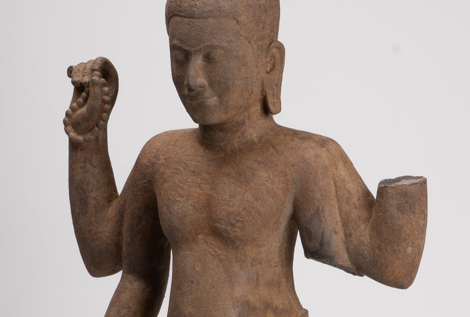 Antique Khmer Style Stone Koh Ker Standing Bodhisattva Avalokitesvara Statue - 91cm/36"