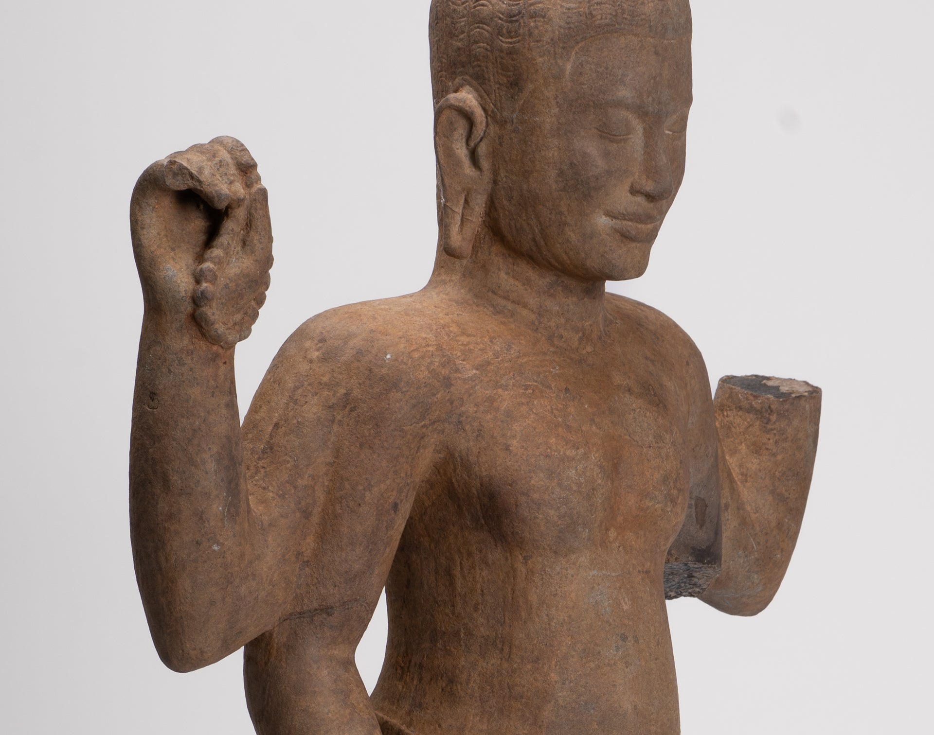 Antique Khmer Style Stone Koh Ker Standing Bodhisattva Avalokitesvara Statue - 91cm/36"