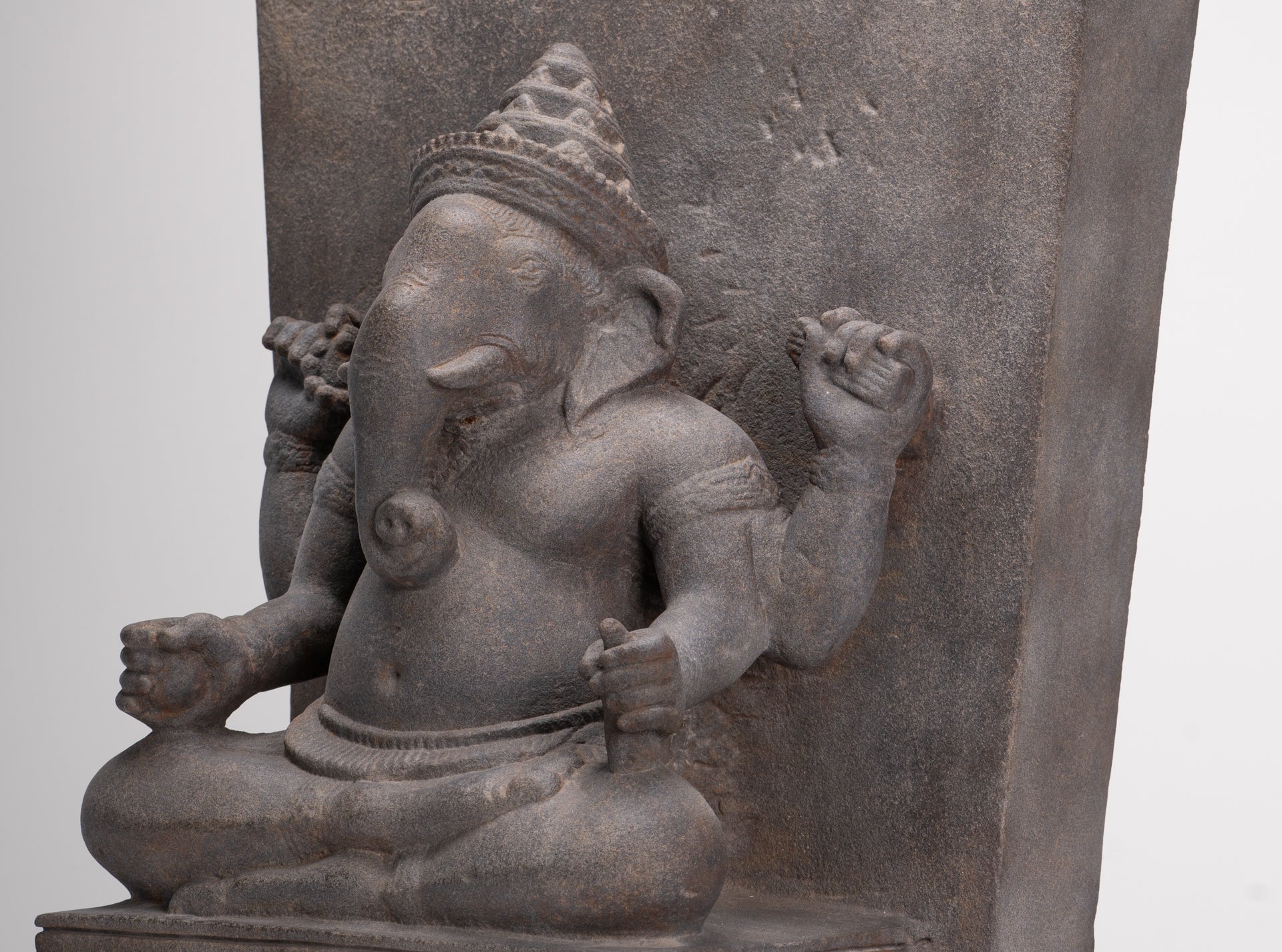 Ganesha Statue - Antique Khmer Style Angkor Wat Stone Stele Ganesh Statue - 63cm/25"