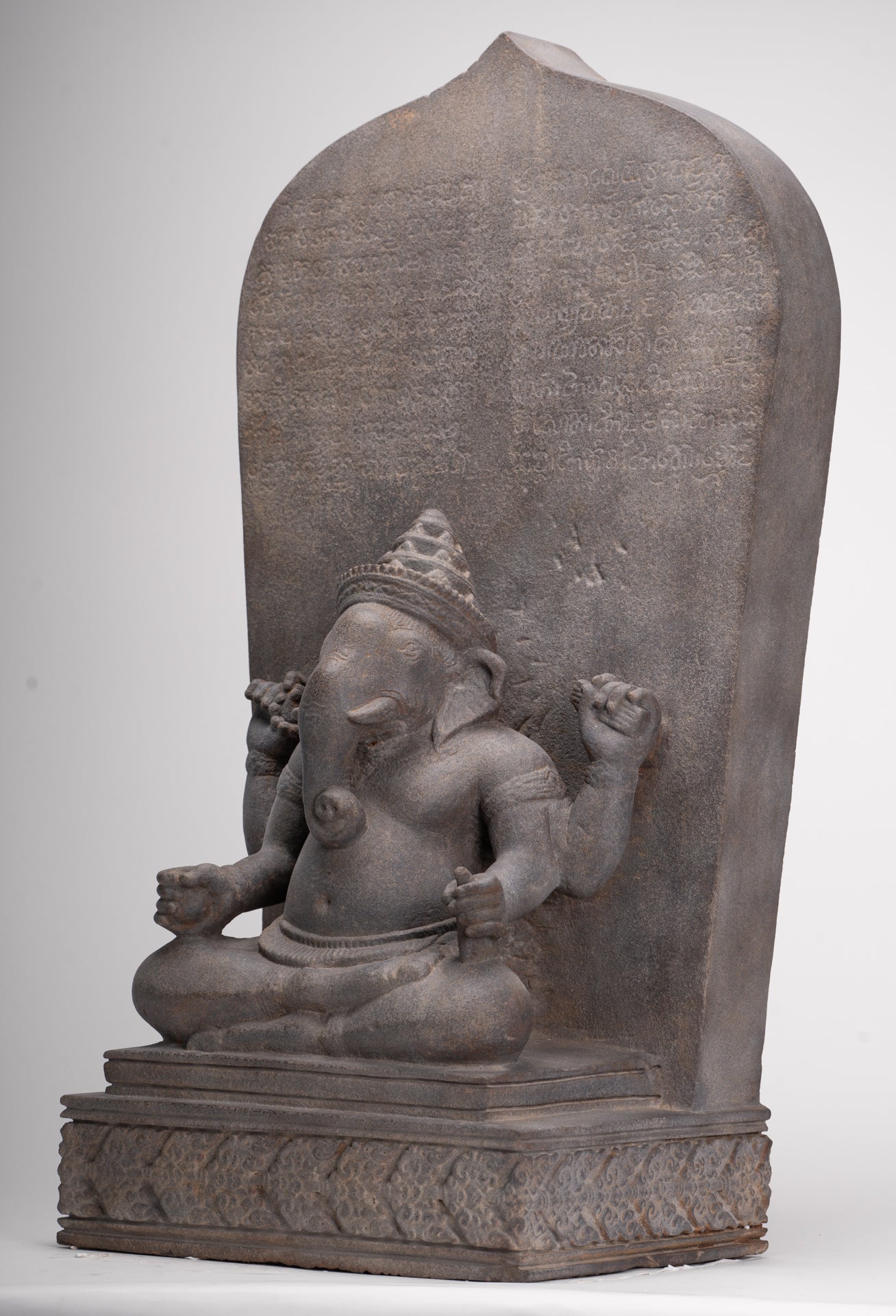 Ganesha Statue - Antique Khmer Style Angkor Wat Stone Stele Ganesh Statue - 63cm/25"