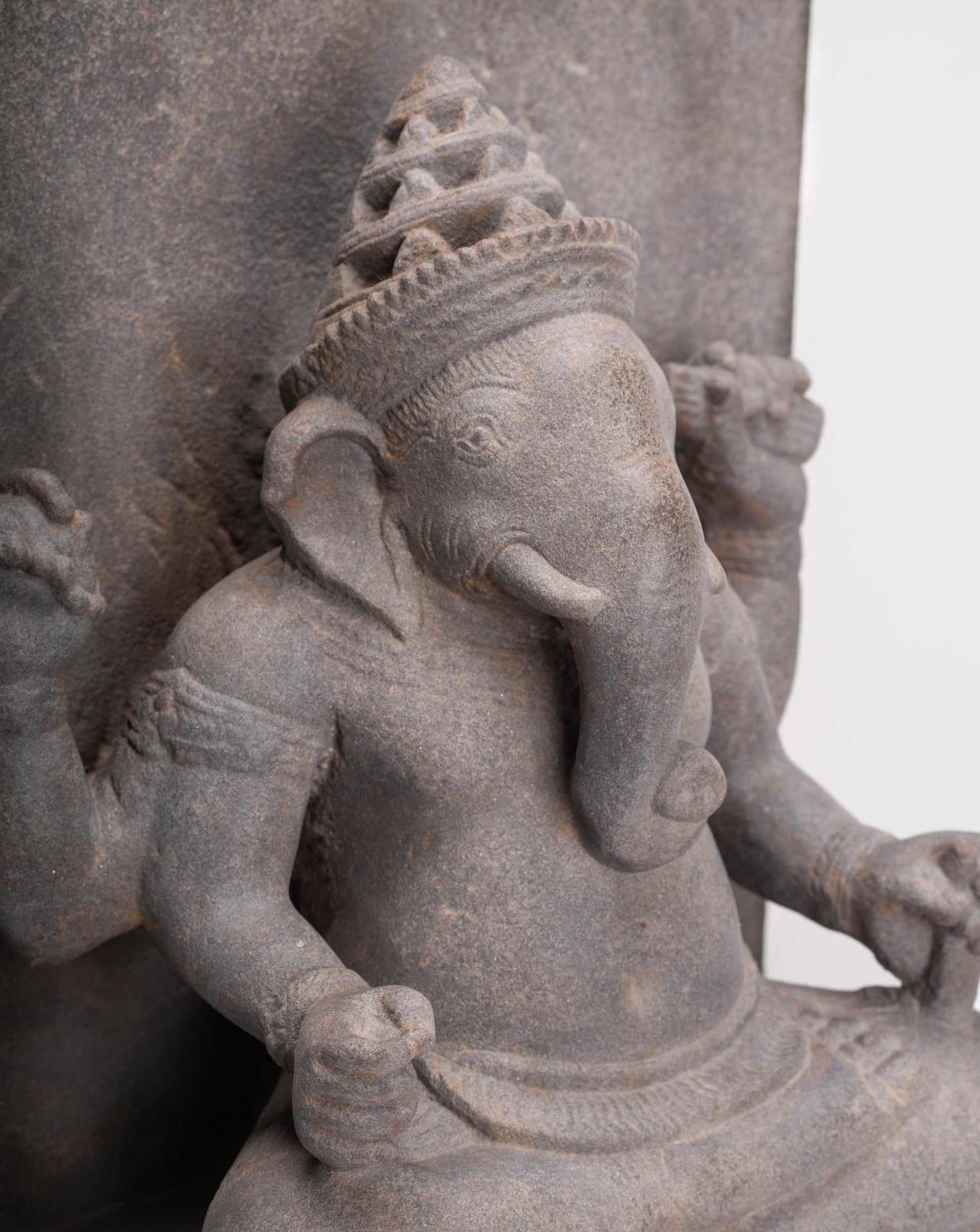 Ganesha Statue - Antique Khmer Style Angkor Wat Stone Stele Ganesh Statue - 63cm/25"