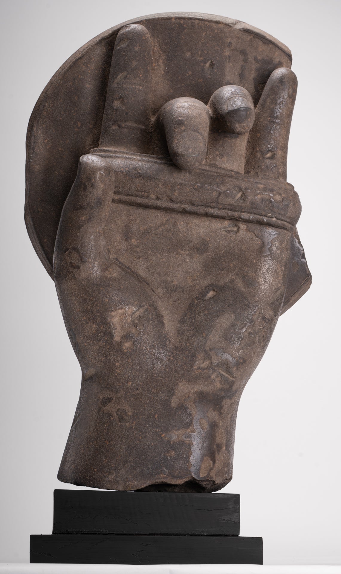 Jayavarman Statue - Antique Khmer Style Stone Bayon Mounted Jayavarman Bodyguard Shield Statue - 69cm/28"