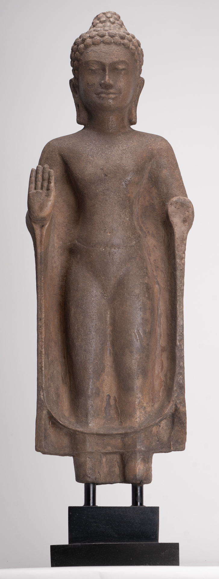 Buddha Statue - Antique Thai Style Stone Dvaravati Protection Buddha Statue - 76cm/30" Tall