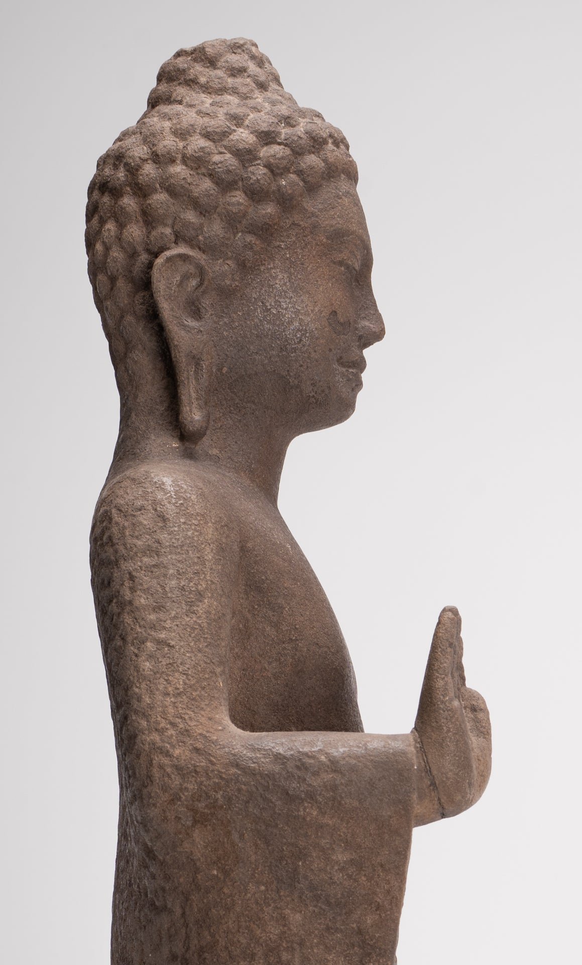 Buddha Statue - Antique Thai Style Stone Dvaravati Protection Buddha Statue - 76cm/30" Tall