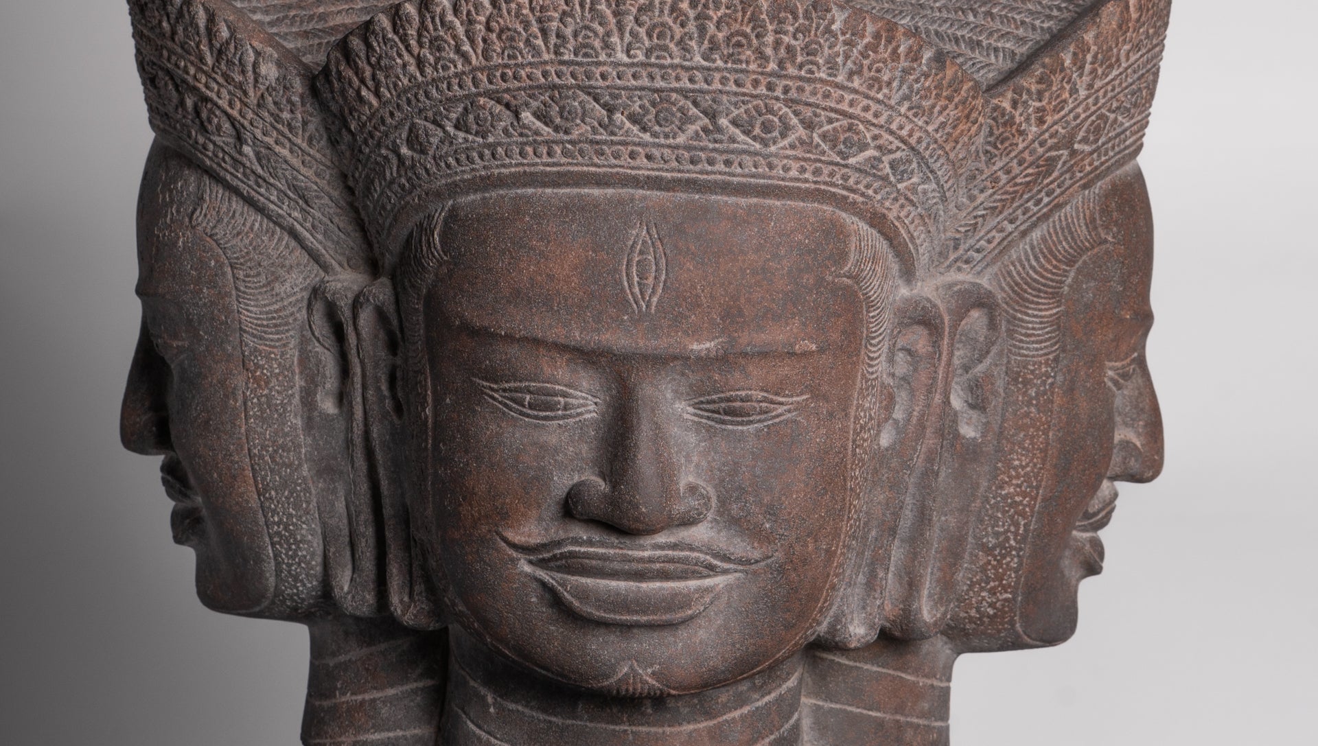 Shiva Statue - Antique Angkor Style Khmer Stone Pancha-Mukha Shiva Statue - The Destroyer - 72cm/29"