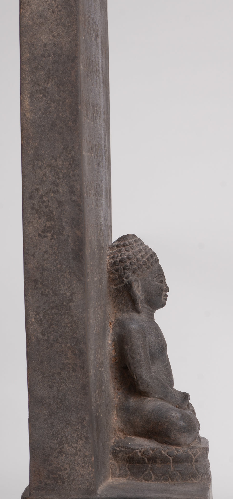 Buddha Statue - Antique Khmer Style Stone Stele Seated Meditation Buddha Statue - 61cm/24"