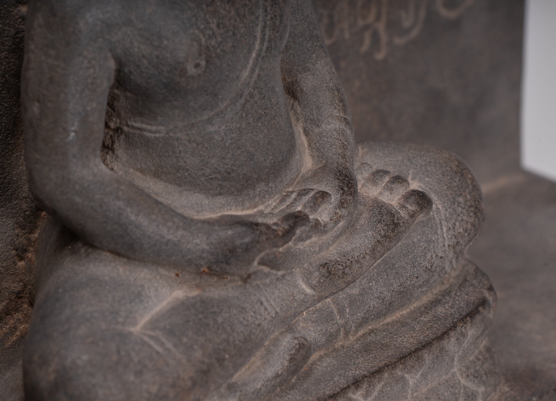 Buddha Statue - Antique Khmer Style Stone Stele Seated Meditation Buddha Statue - 61cm/24"