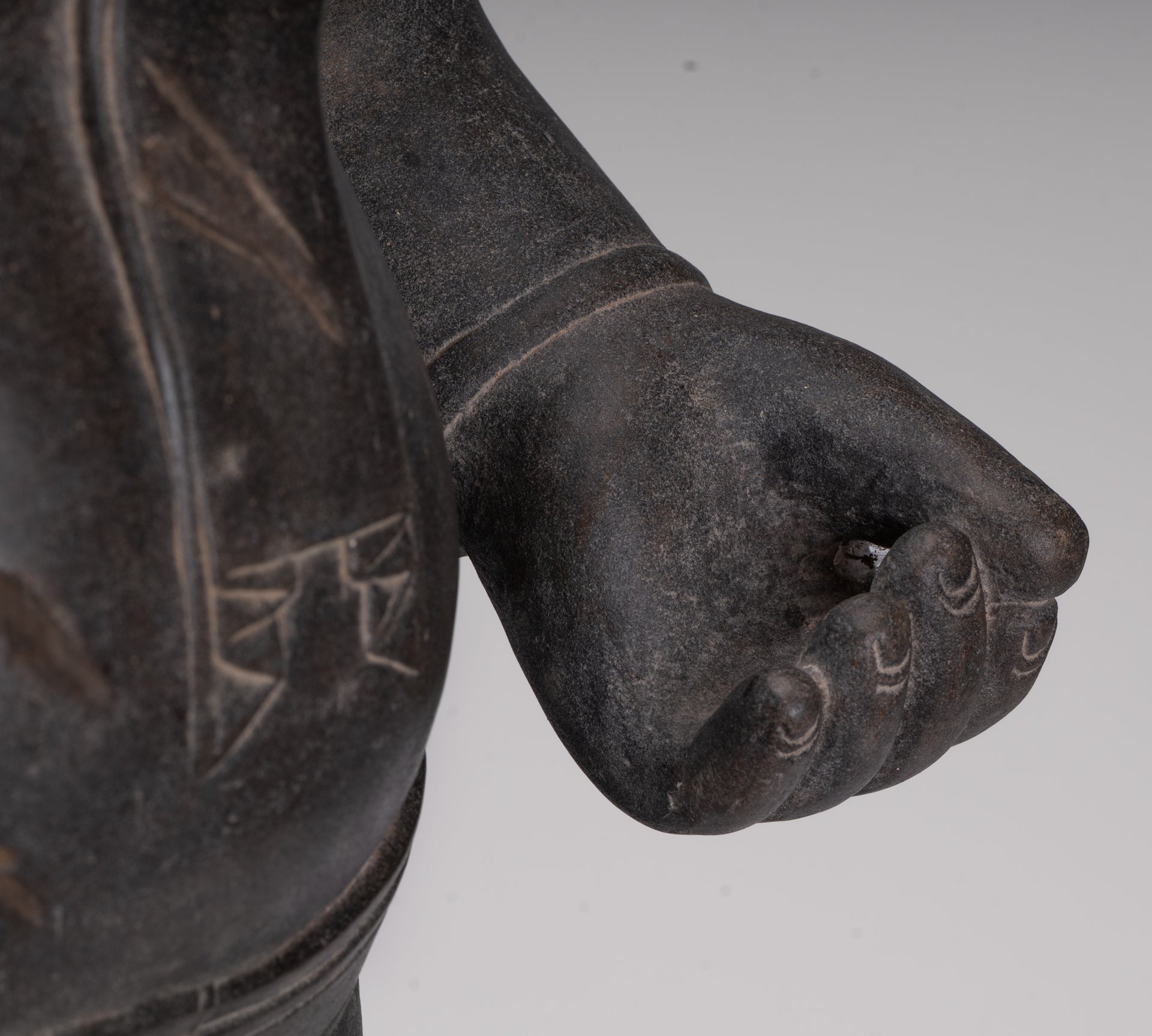 Smiling Monk Statue - Antique Thai Style Stone Phra Sangkachai Monk Statue - 99cm/40"