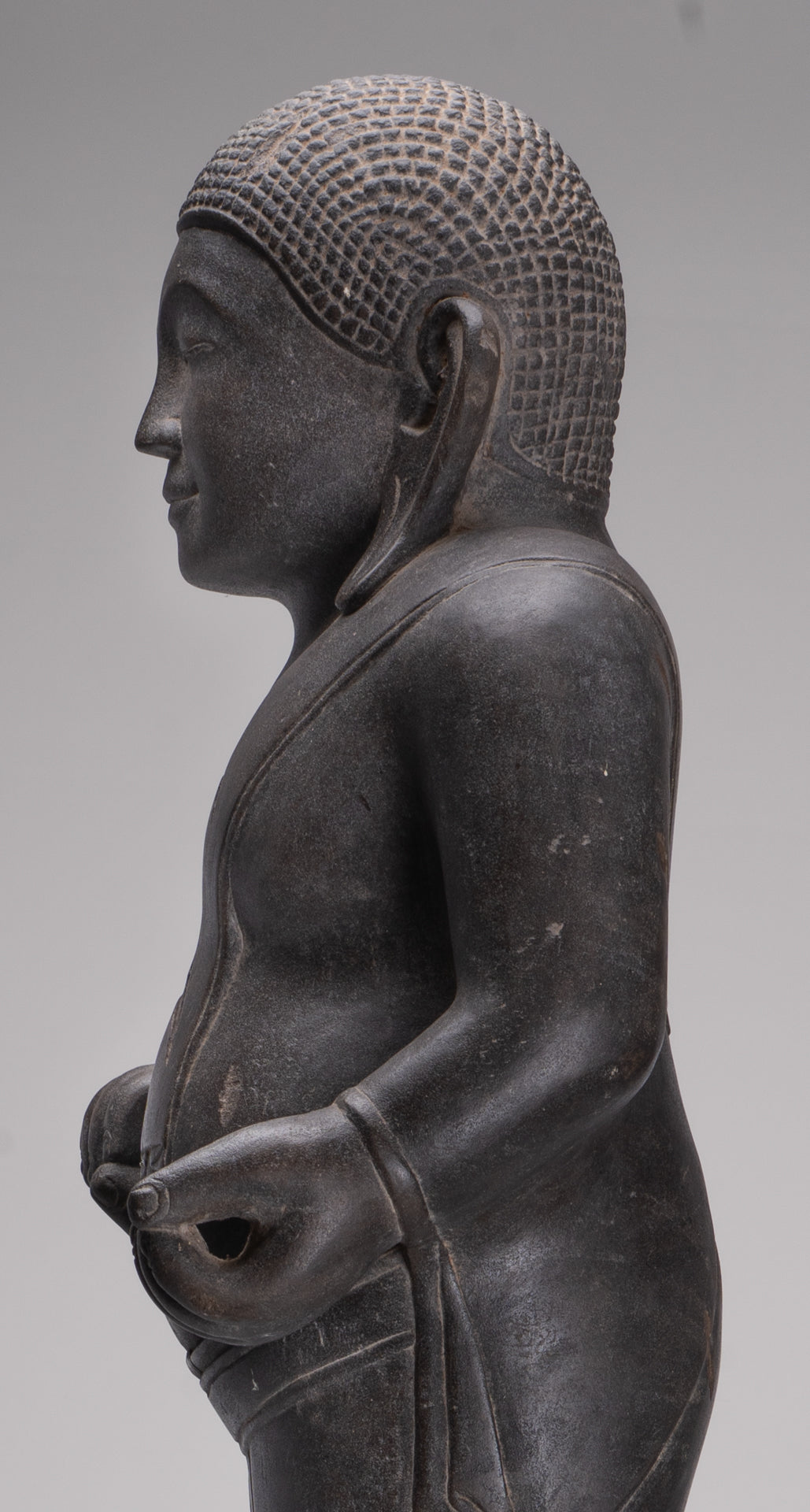 Smiling Monk Statue - Antique Thai Style Stone Phra Sangkachai Monk Statue - 99cm/40"