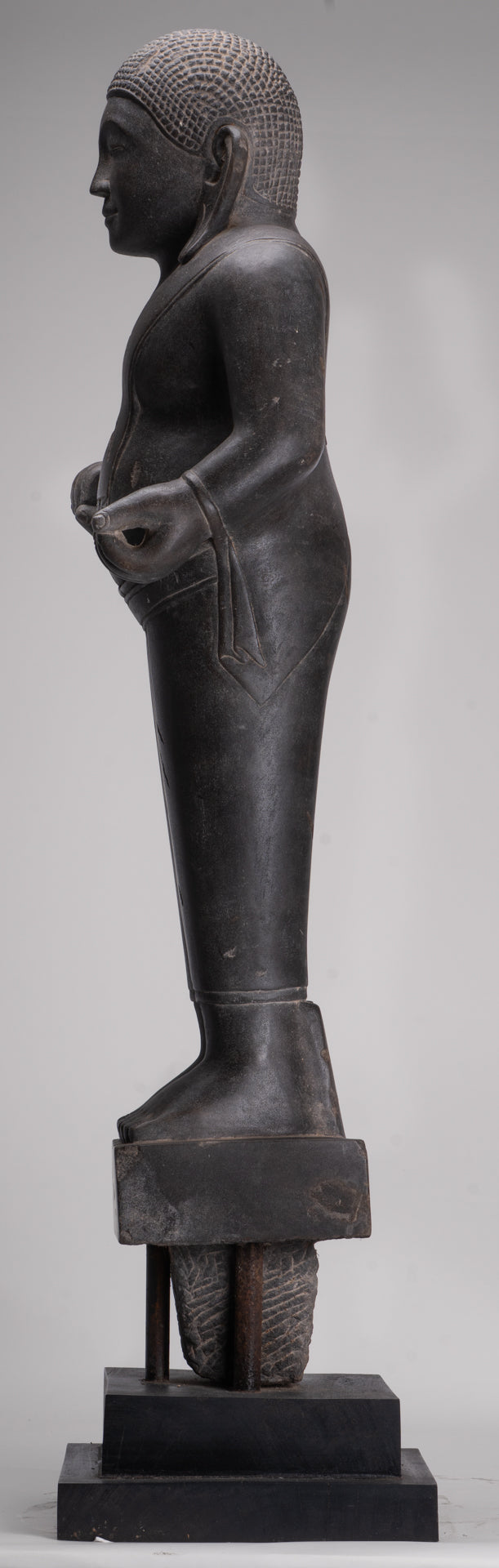 Smiling Monk Statue - Antique Thai Style Stone Phra Sangkachai Monk Statue - 99cm/40"