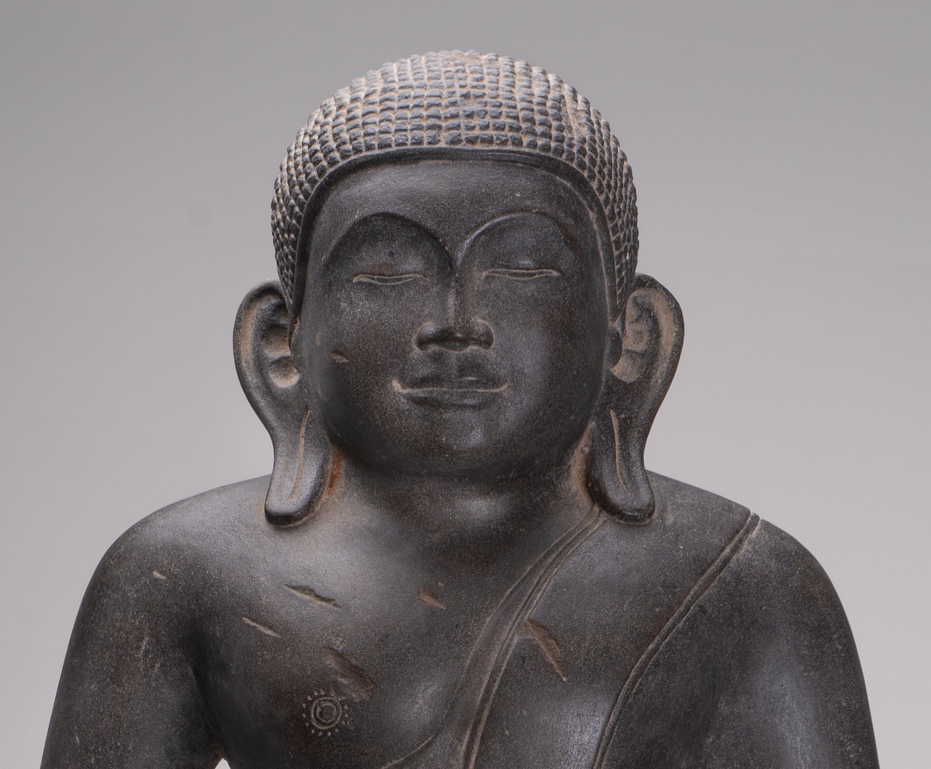 Smiling Monk Statue - Antique Thai Style Stone Phra Sangkachai Monk Statue - 99cm/40"