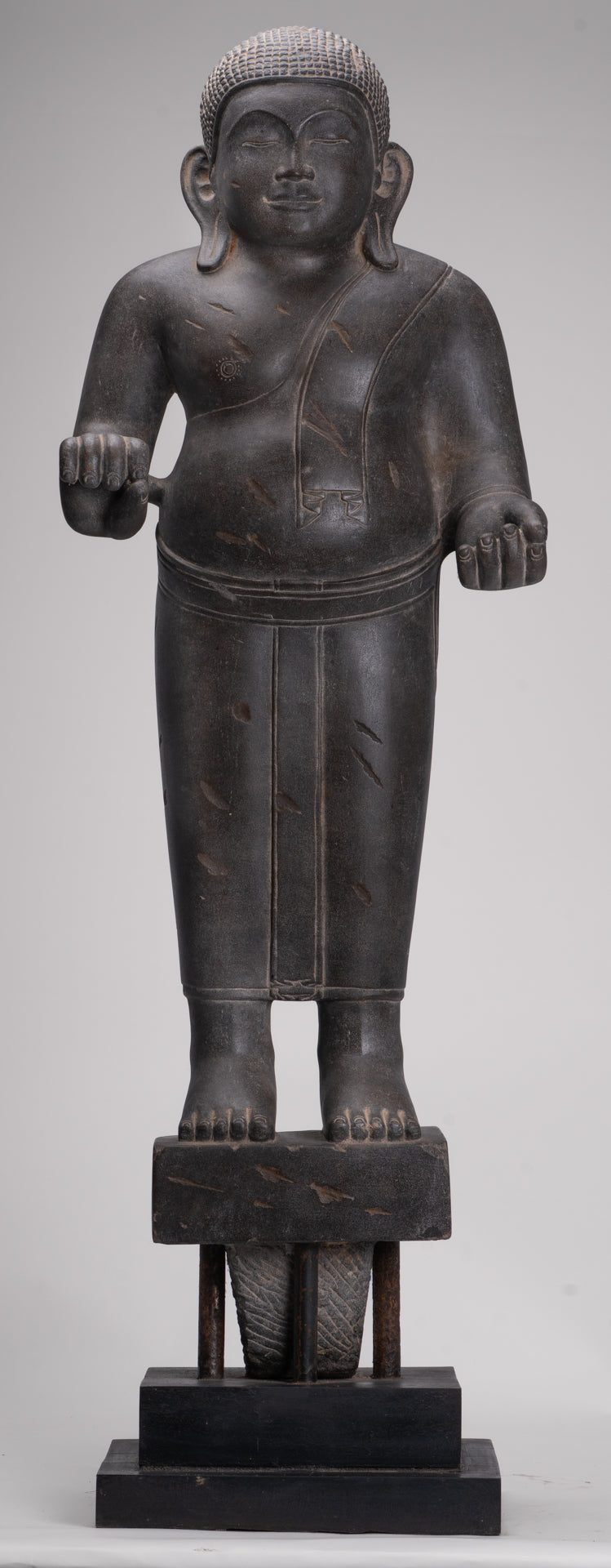 Smiling Monk Statue - Antique Thai Style Stone Phra Sangkachai Monk Statue - 99cm/40"