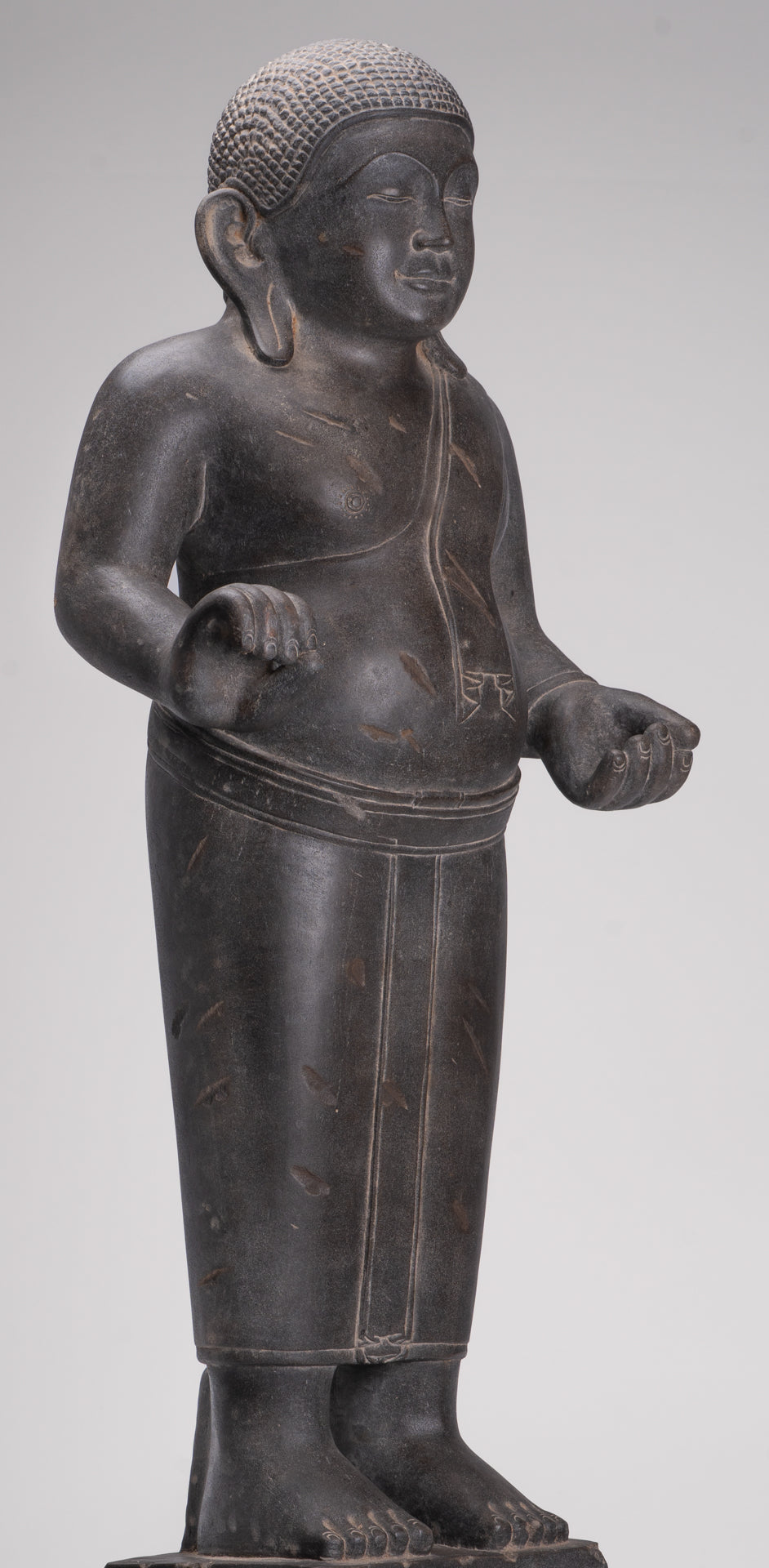 Smiling Monk Statue - Antique Thai Style Stone Phra Sangkachai Monk Statue - 99cm/40"