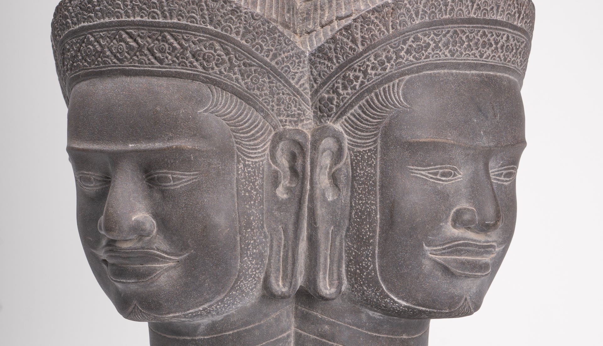Brahma Statue - Antique Khmer Style Koh Ker Mounted Stone Brahma Head - Hindu God Creation - 60cm/24"