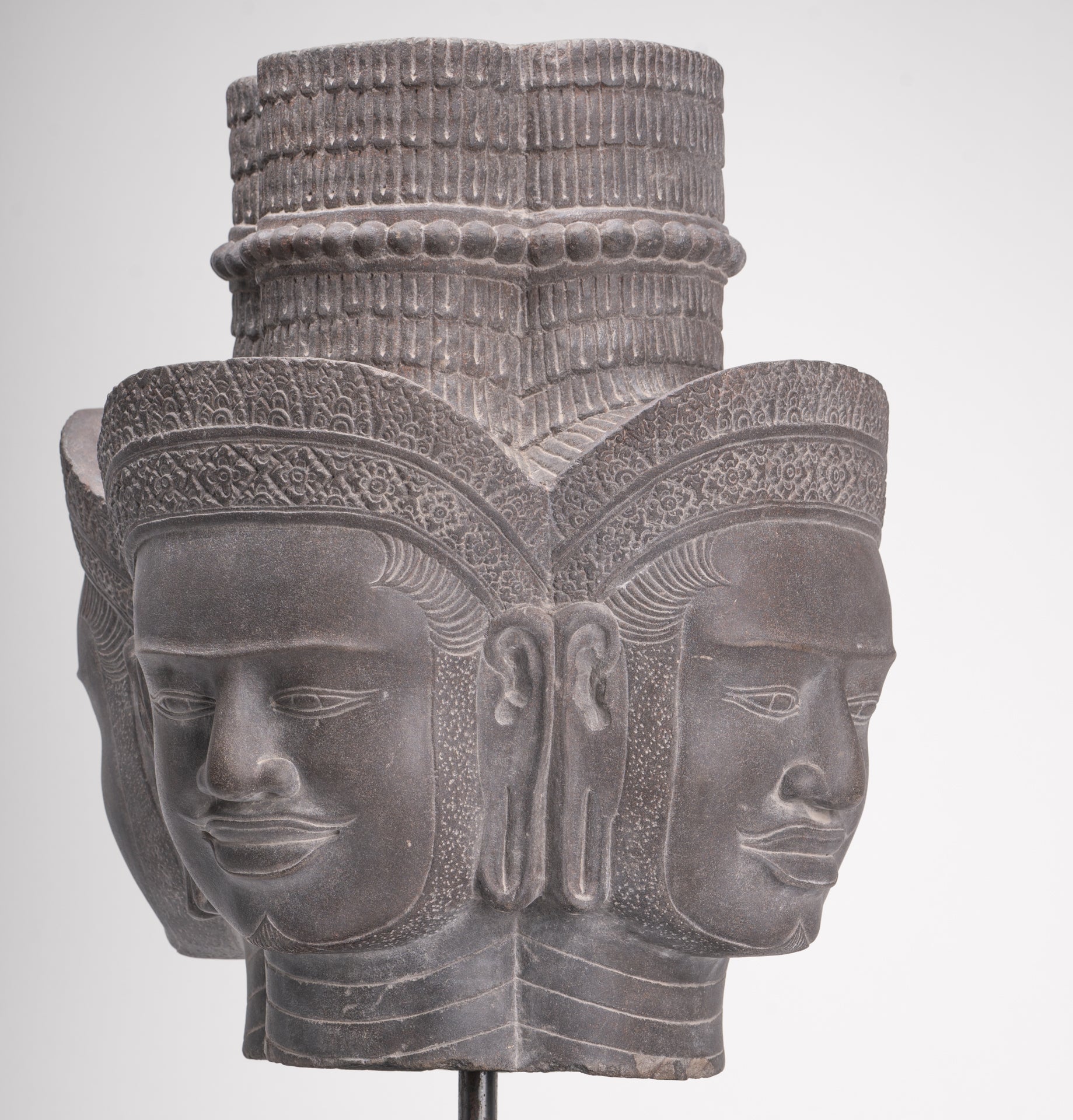 Brahma Statue - Antique Khmer Style Koh Ker Mounted Stone Brahma Head - Hindu God Creation - 60cm/24"