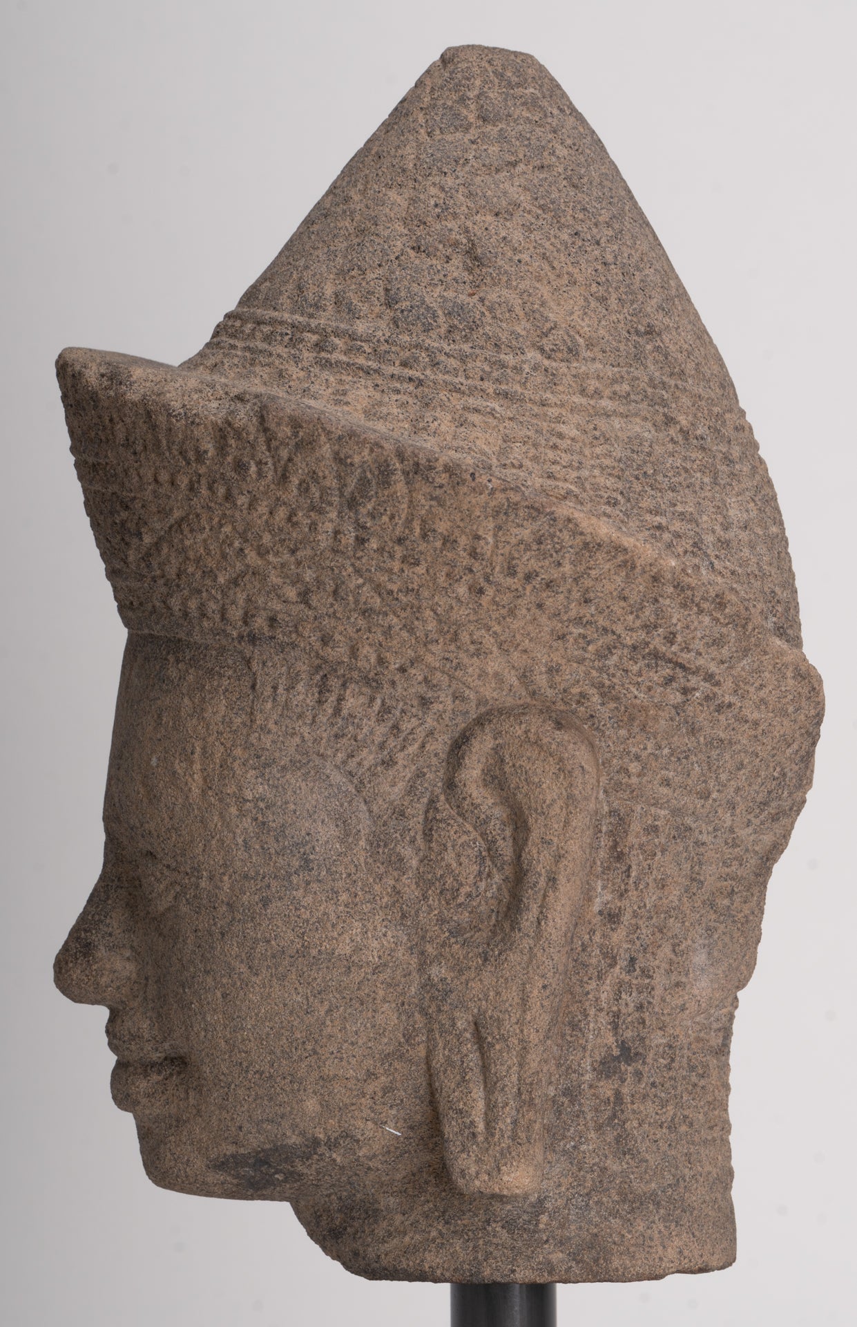 Antique Angkor Wat Style Stone Khmer Vishnu Head - 29cm / 12"