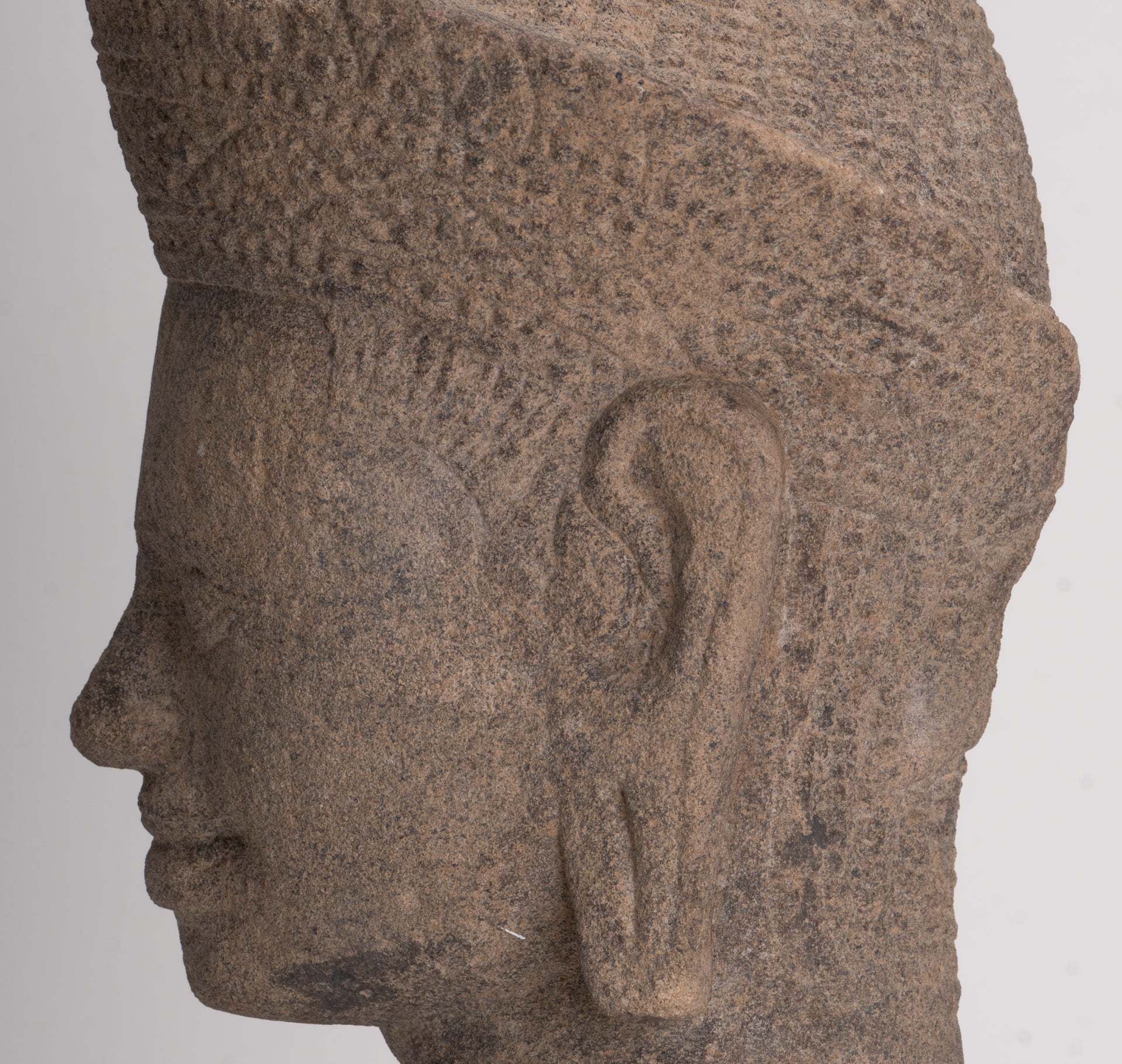Antique Angkor Wat Style Stone Khmer Vishnu Head - 29cm / 12"