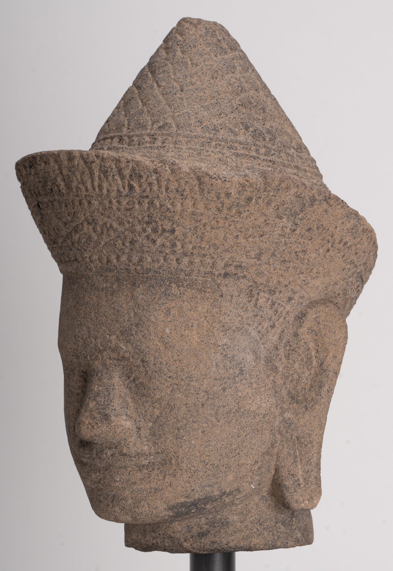 Antique Angkor Wat Style Stone Khmer Vishnu Head - 29cm / 12"