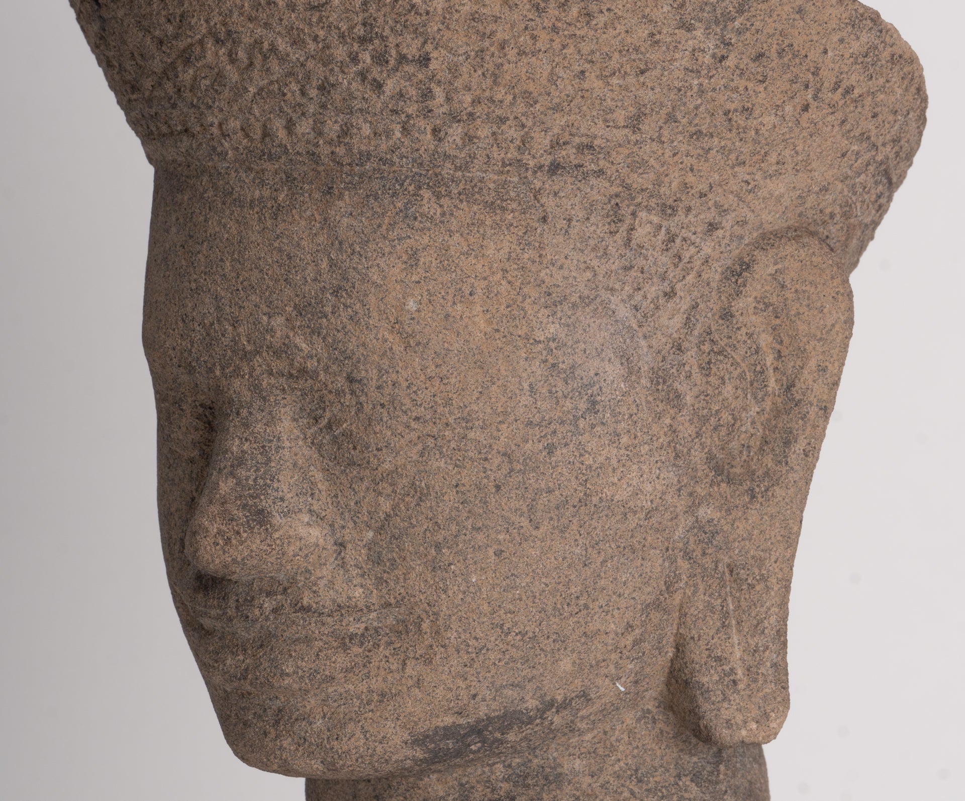 Antique Angkor Wat Style Stone Khmer Vishnu Head - 29cm / 12"