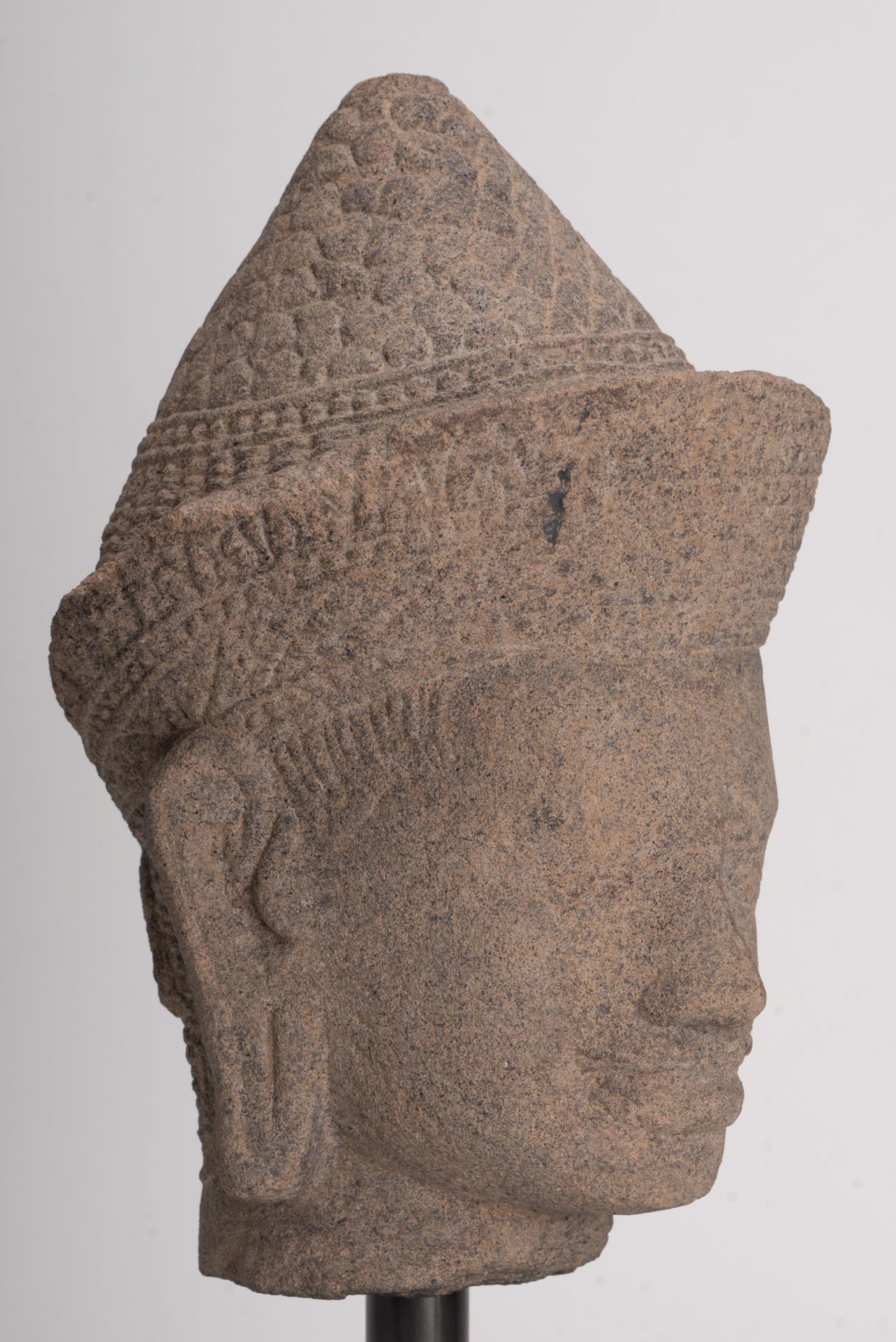 Antique Angkor Wat Style Stone Khmer Vishnu Head - 29cm / 12"