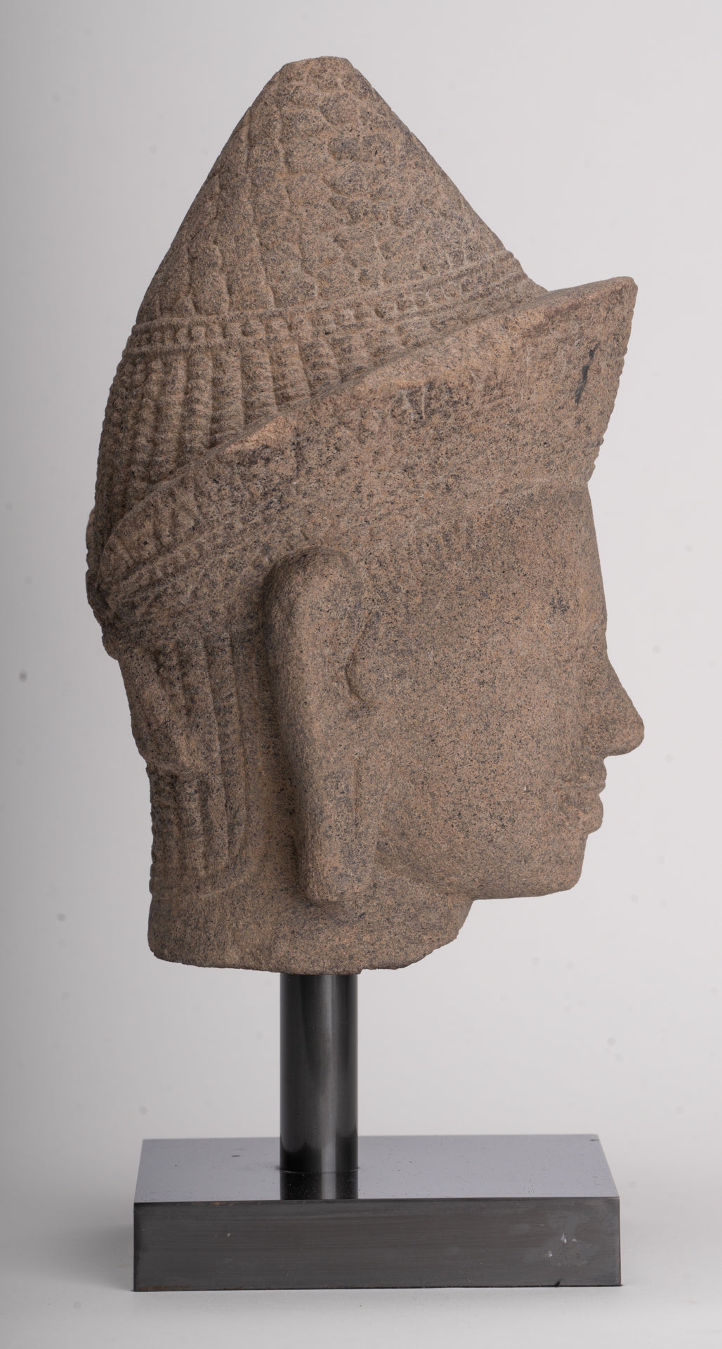 Antique Angkor Wat Style Stone Khmer Vishnu Head - 29cm / 12"