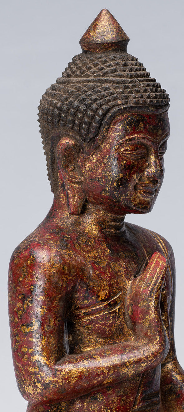 Buddha Sculpture - Buddha - Antique Khmer Style Sehoted Buddha Statue Teaching Mudra - 27 cm/11 "