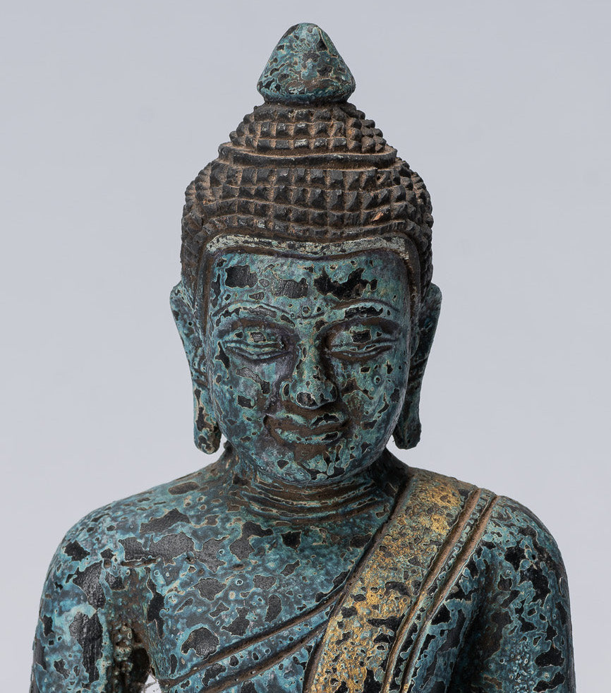 Escultura de Buda - Estatua de Buda de madera de estilo jemer antiguo Dhyana Meditation Mudra - 21 cm/8 "